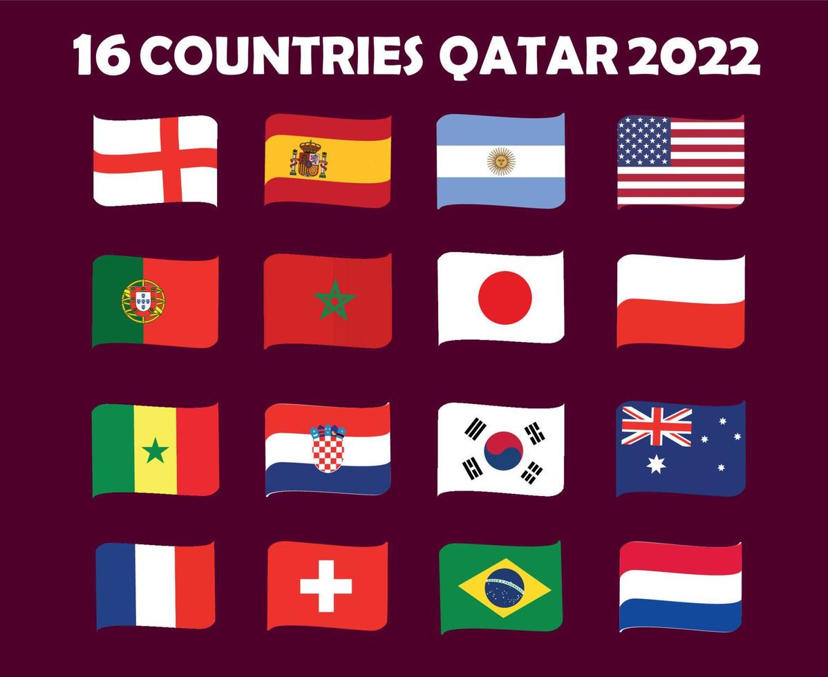 16 Countries Flag Ribbon Symbol Design football Final Vector Countries Football Teams Illustration