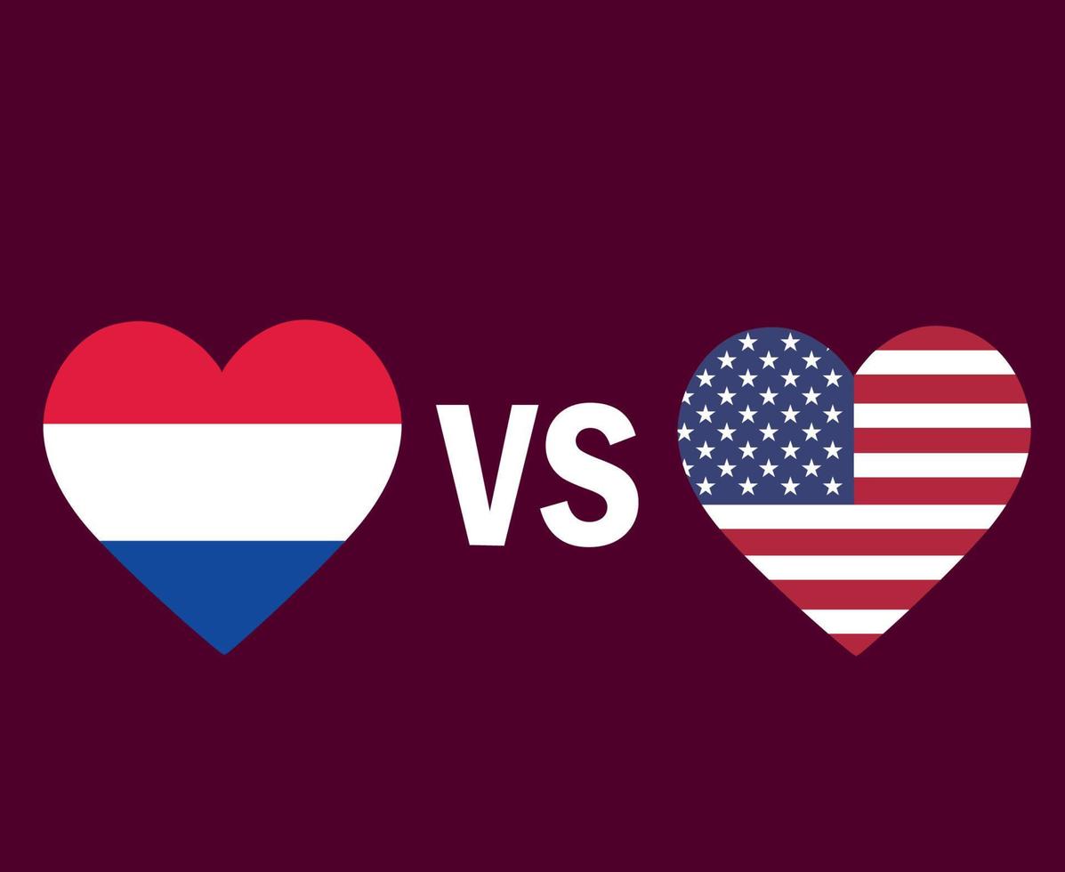 Netherlands And United States Flag Heart Symbol Design Europe And North America football Final Vector European And North American Countries Football Teams Illustration