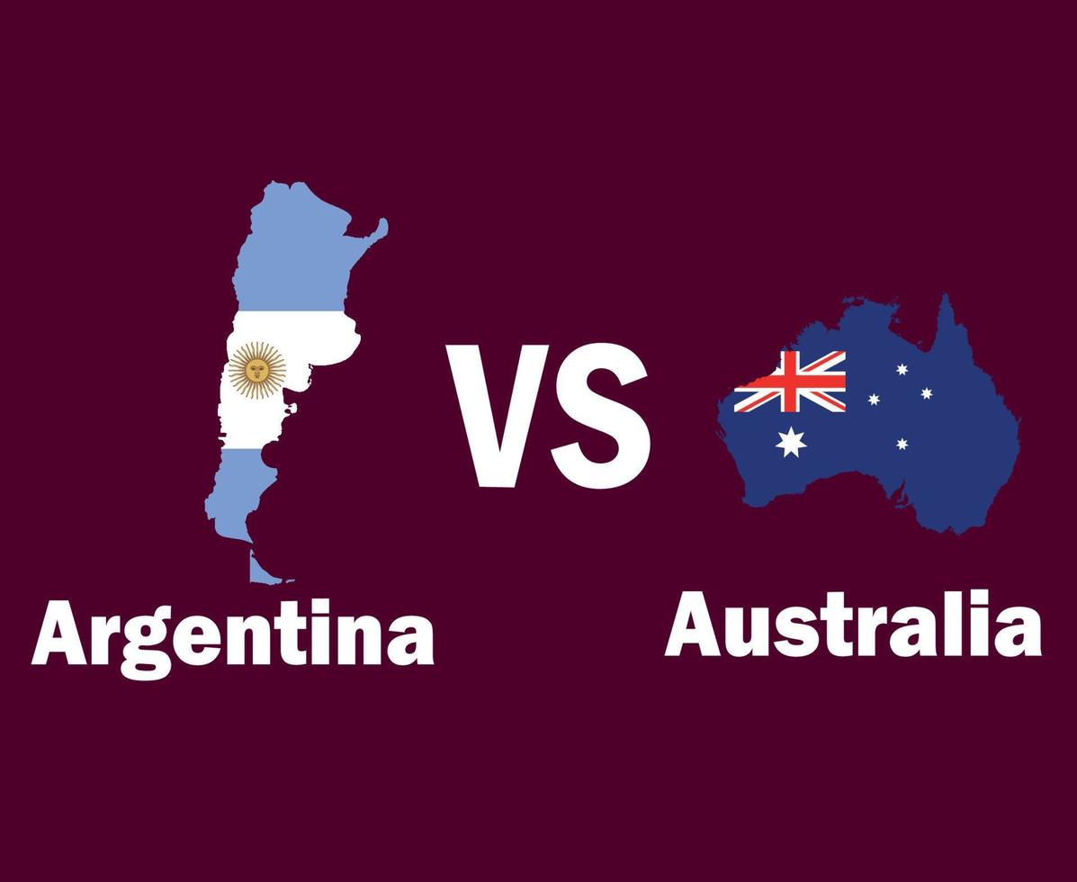 bandera de mapa de argentina y australia con diseño de símbolo de nombres ilustración de equipos de fútbol de países latinoamericanos y asiáticos vector final de fútbol de américa latina y asia