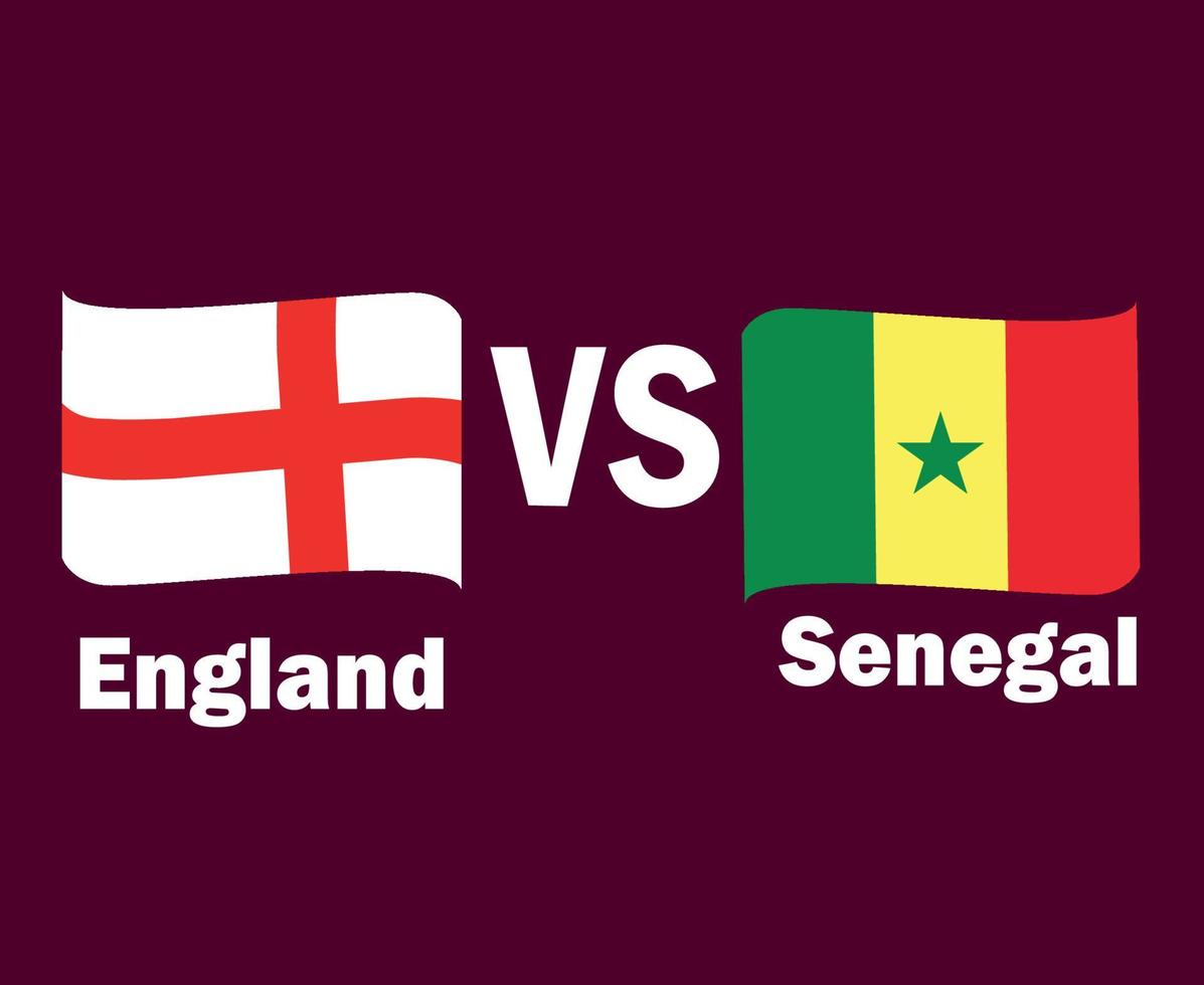 cinta de bandera de inglaterra y senegal con diseño de símbolo de nombres ilustración de equipos de fútbol de países africanos y europeos de vector final de fútbol de áfrica y europa