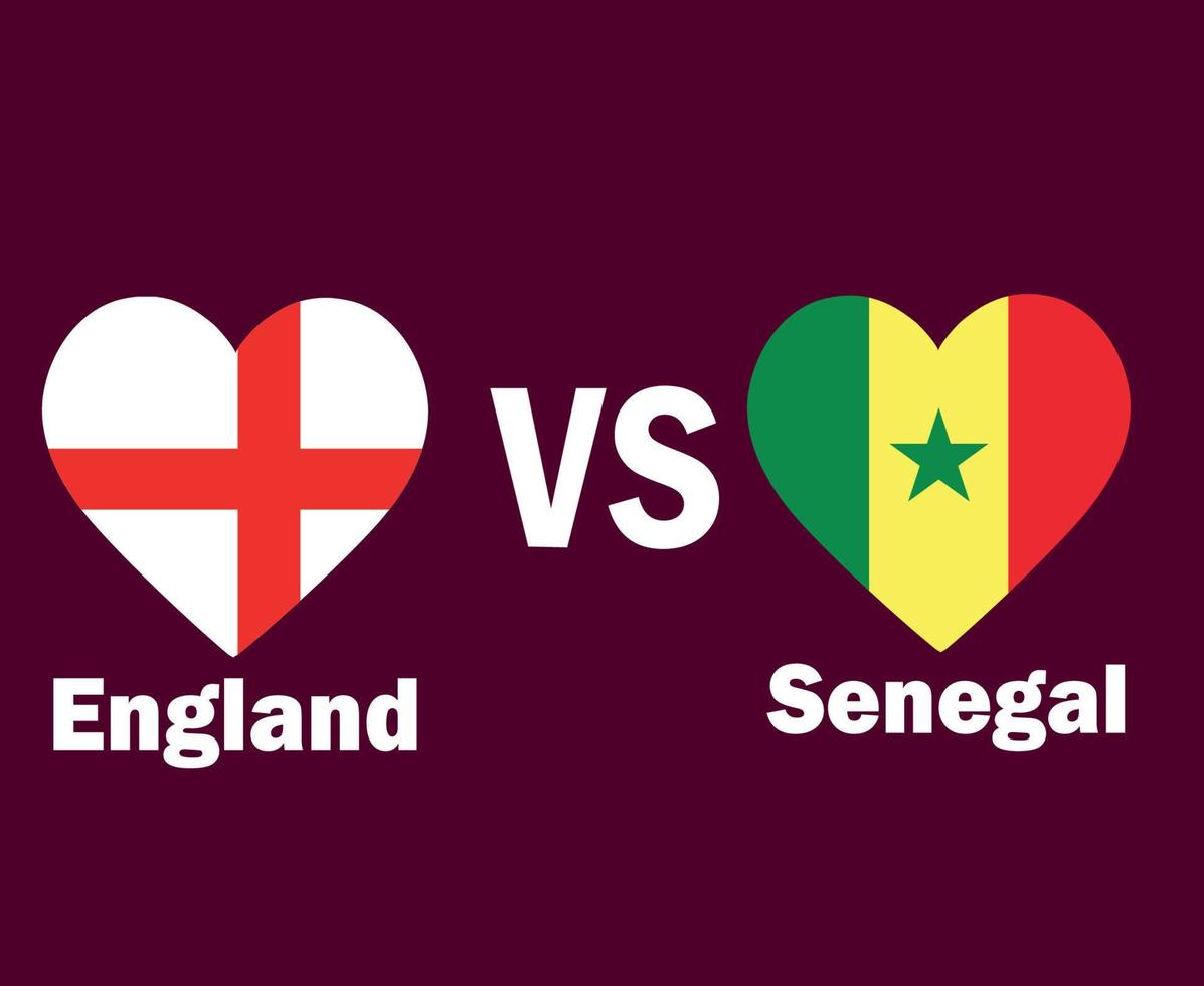 corazón de bandera de inglaterra y senegal con diseño de símbolo de nombres vector final de fútbol de áfrica y europa ilustración de equipos de fútbol de países africanos y europeos