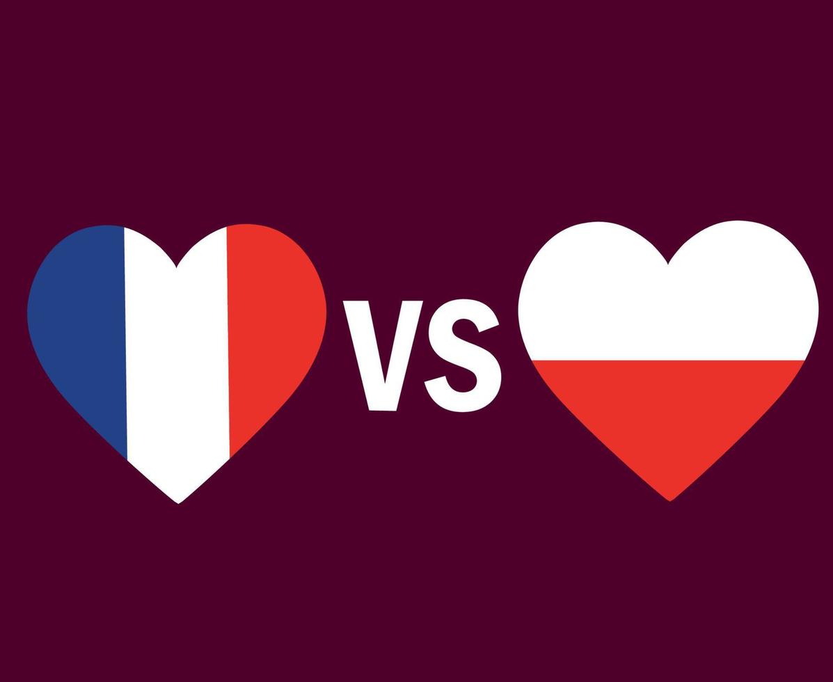 diseño de símbolo de corazón de bandera de francia y polonia vector de final de fútbol de europa ilustración de equipos de fútbol de países europeos