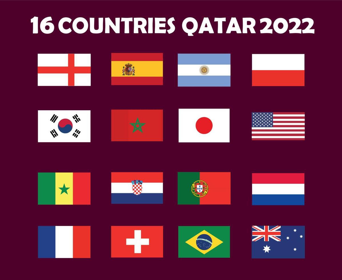 16 Countries Emblem Flag Symbol Design football Final Vector Countries Football Teams Illustration