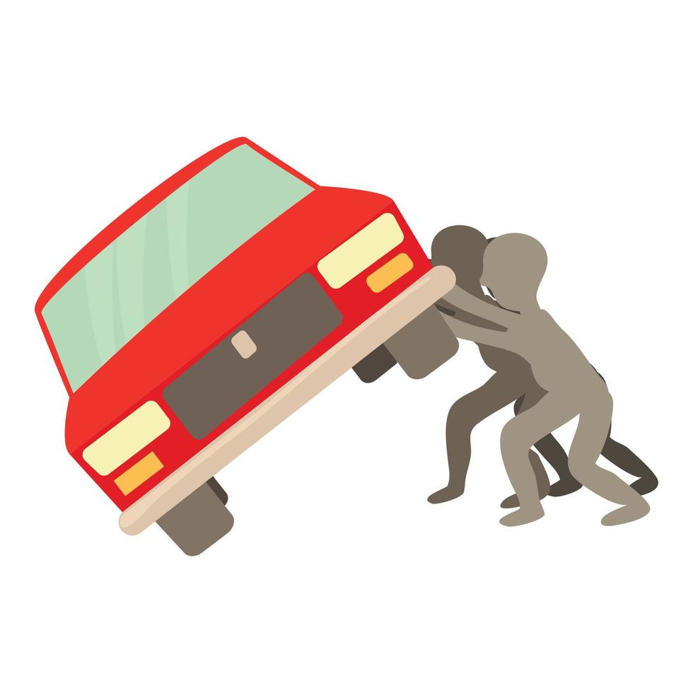 People overturned car icon, cartoon style vector