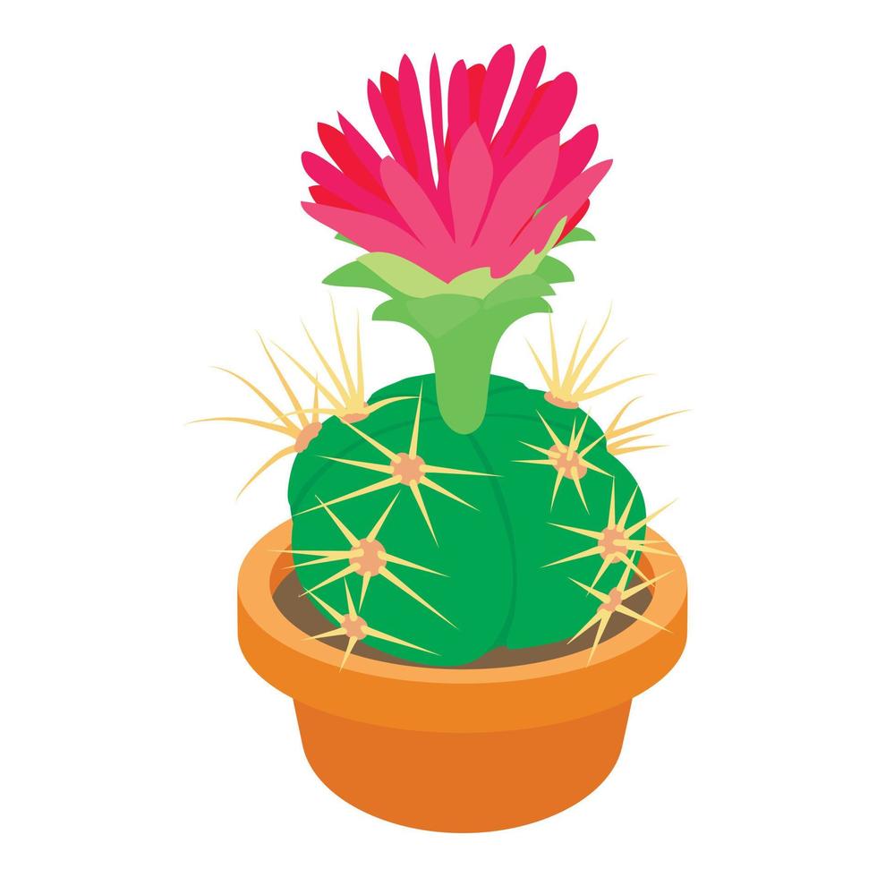 Cactus with red flower icon, cartoon style vector