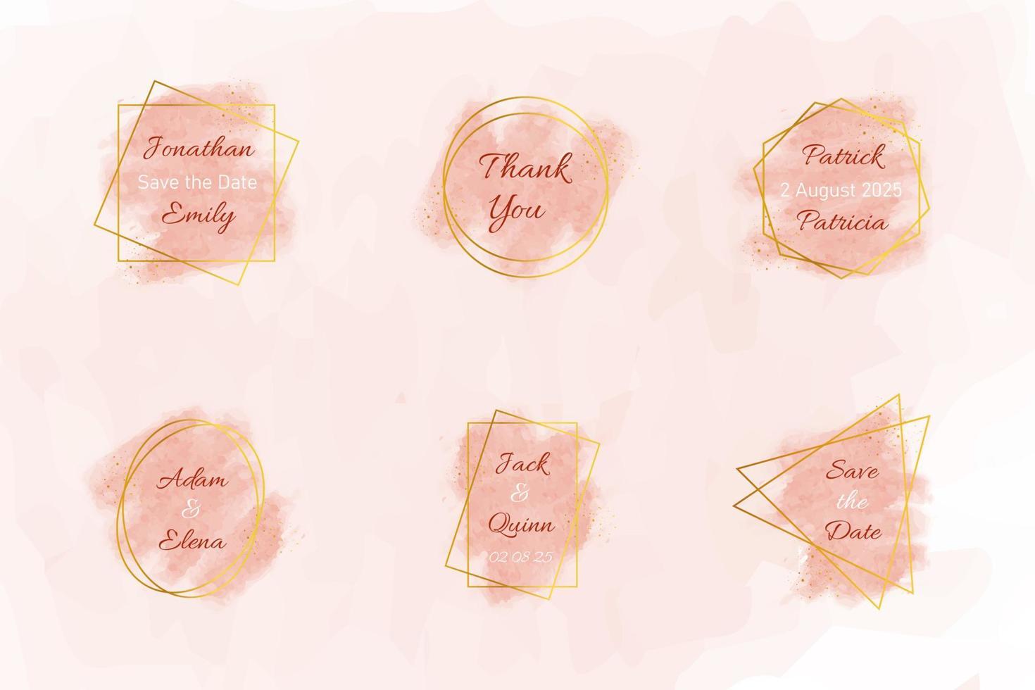 Watercolor stains wedding badges collection vector