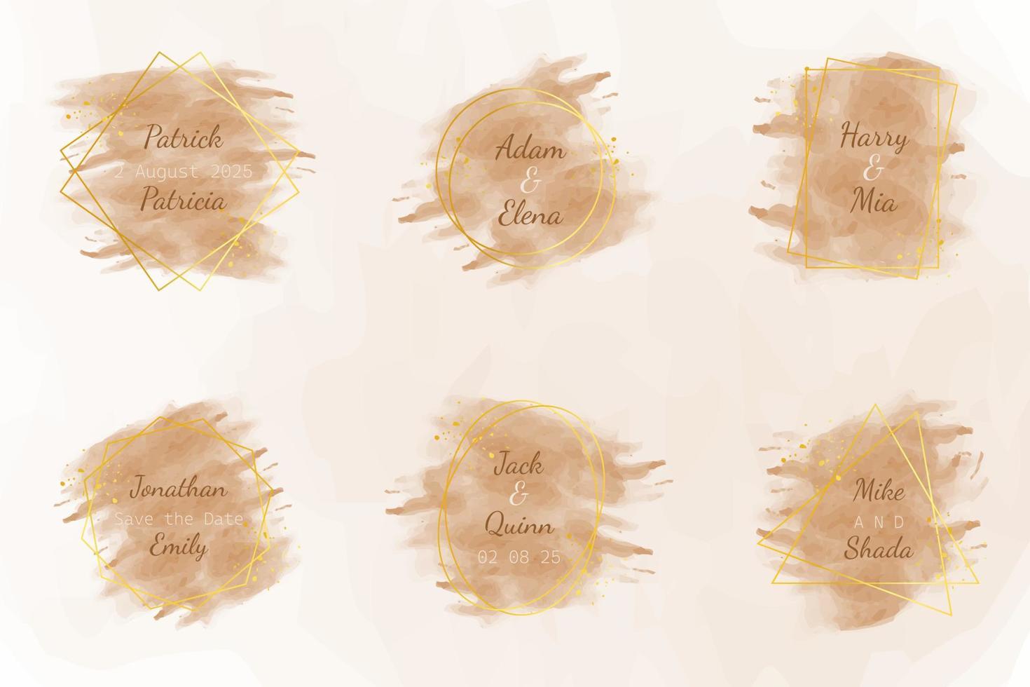 Watercolor stains wedding badges collection vector