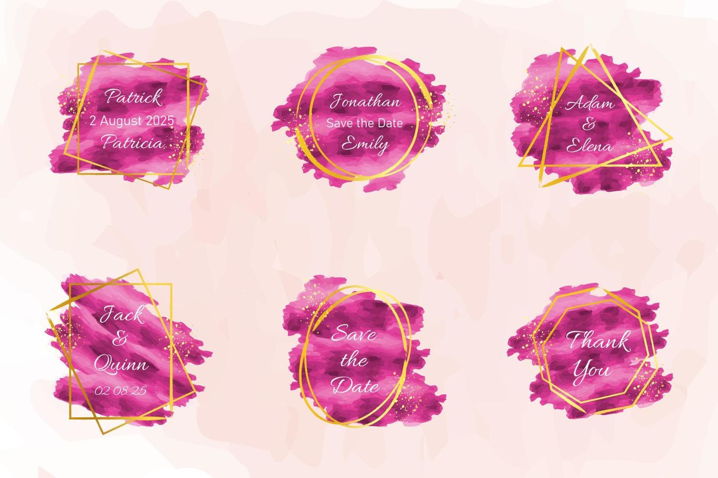 Watercolor stains wedding badges collection vector