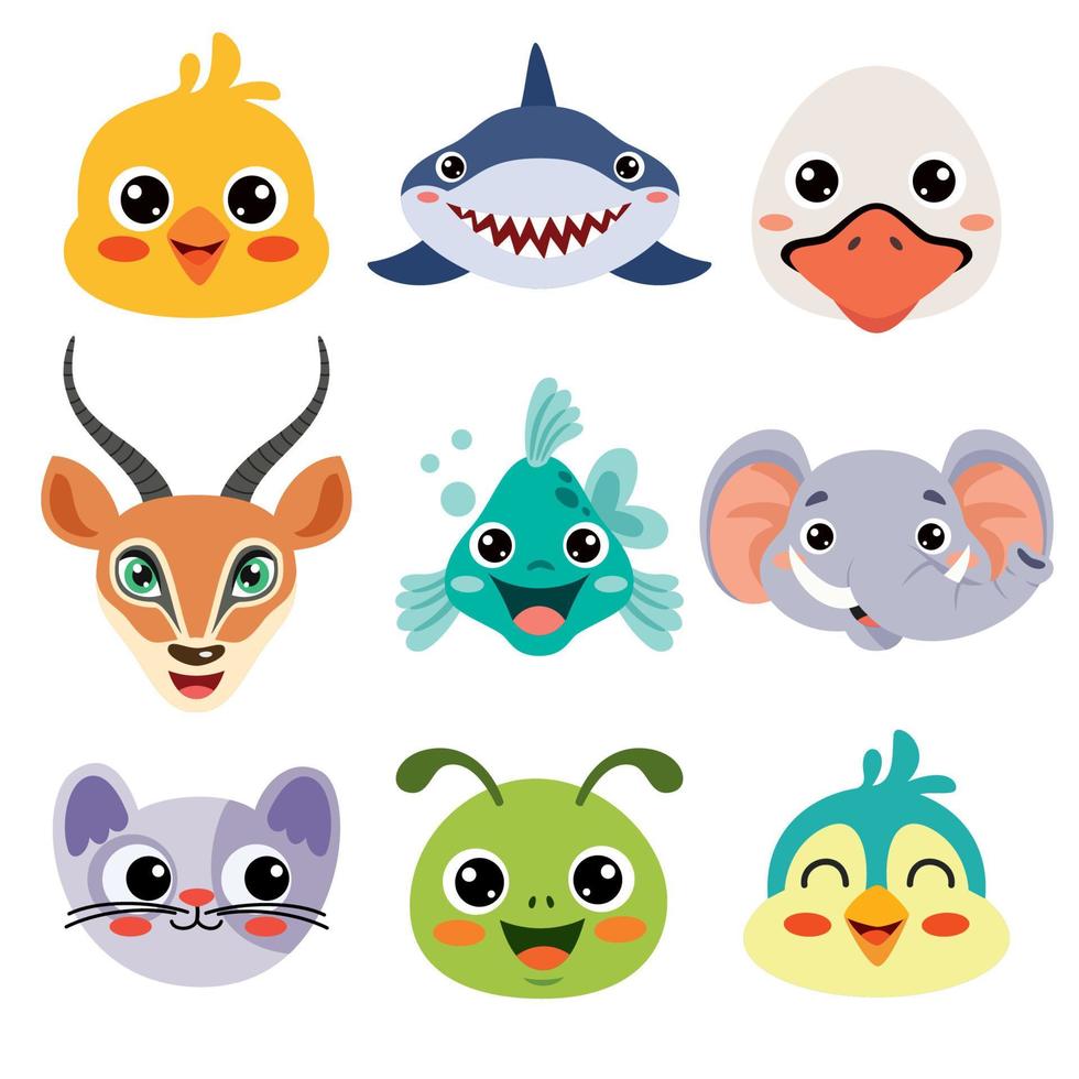 Set Of Cartoon Animal Heads vector