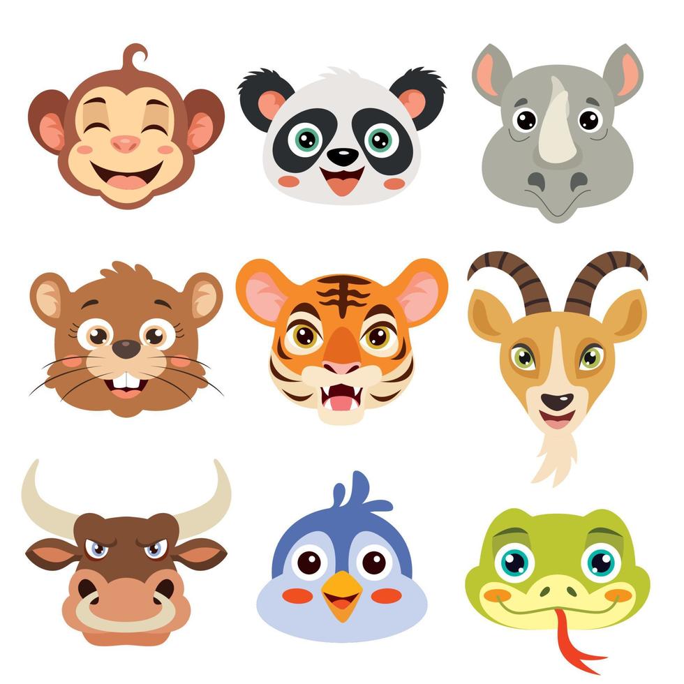 Set Of Cartoon Animal Heads vector