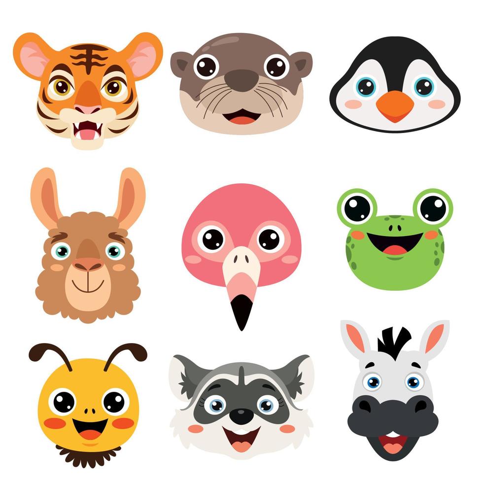 Set Of Cartoon Animal Heads vector