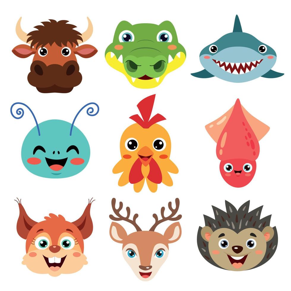 Set Of Cartoon Animal Heads vector