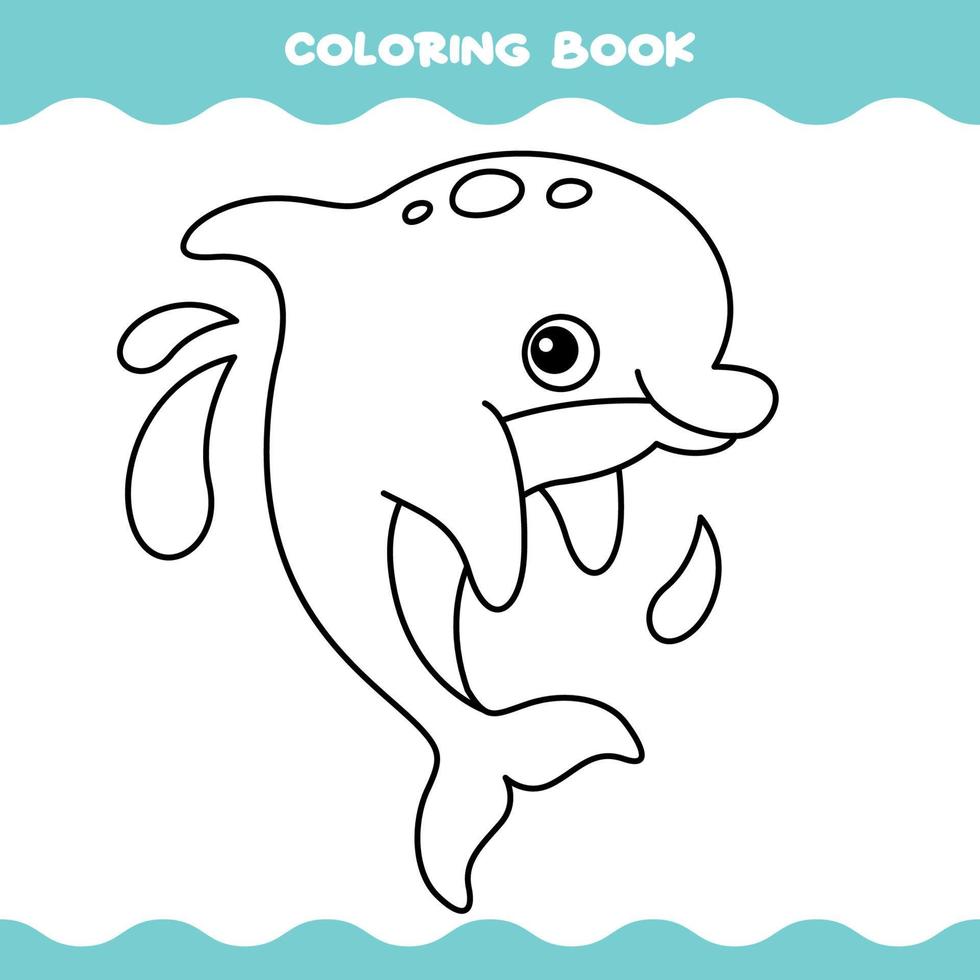 página para colorear con delfines de dibujos animados vector