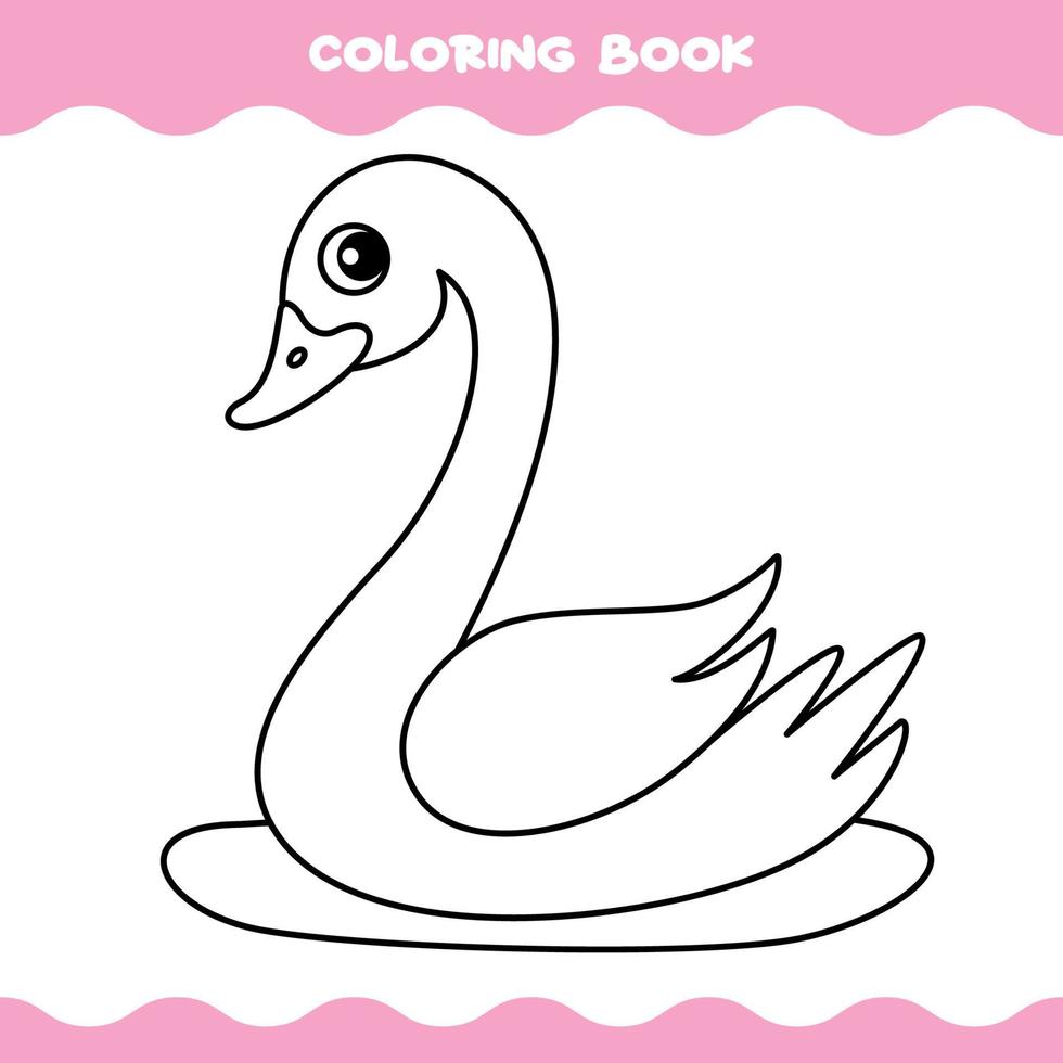 Coloring Page With Cartoon Swan vector