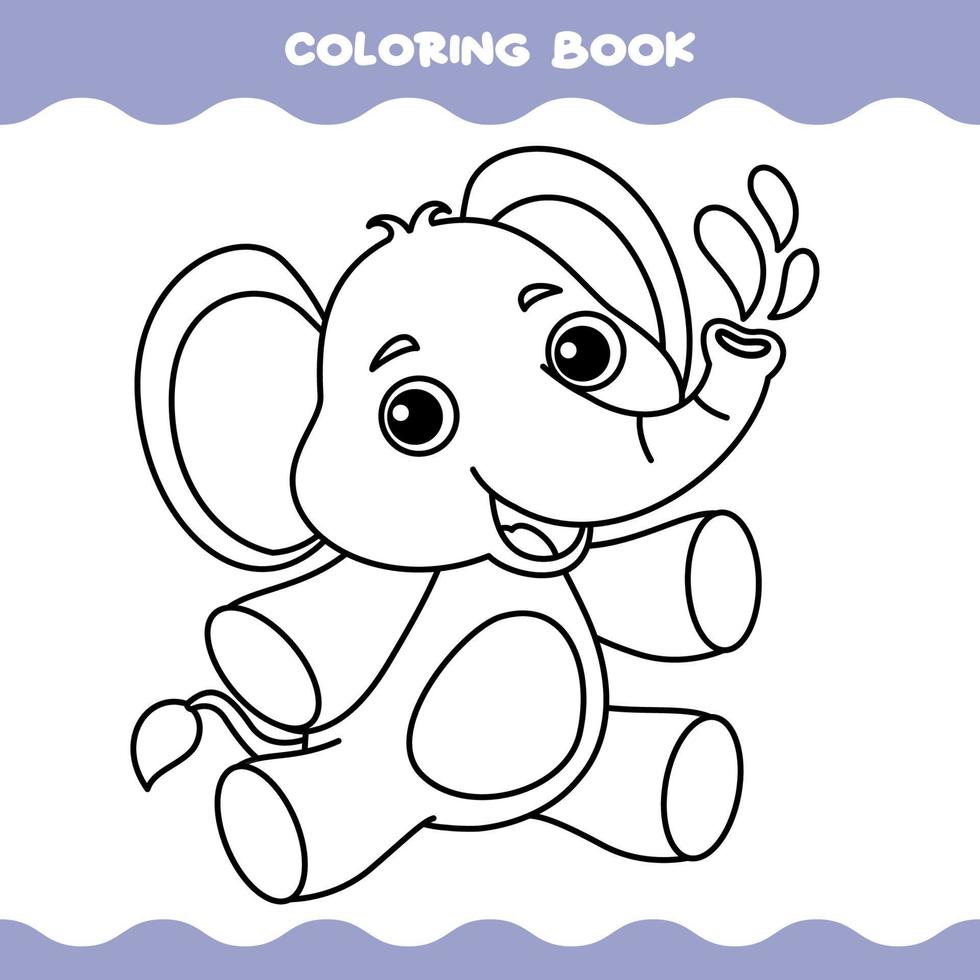 página para colorear con elefante de dibujos animados vector