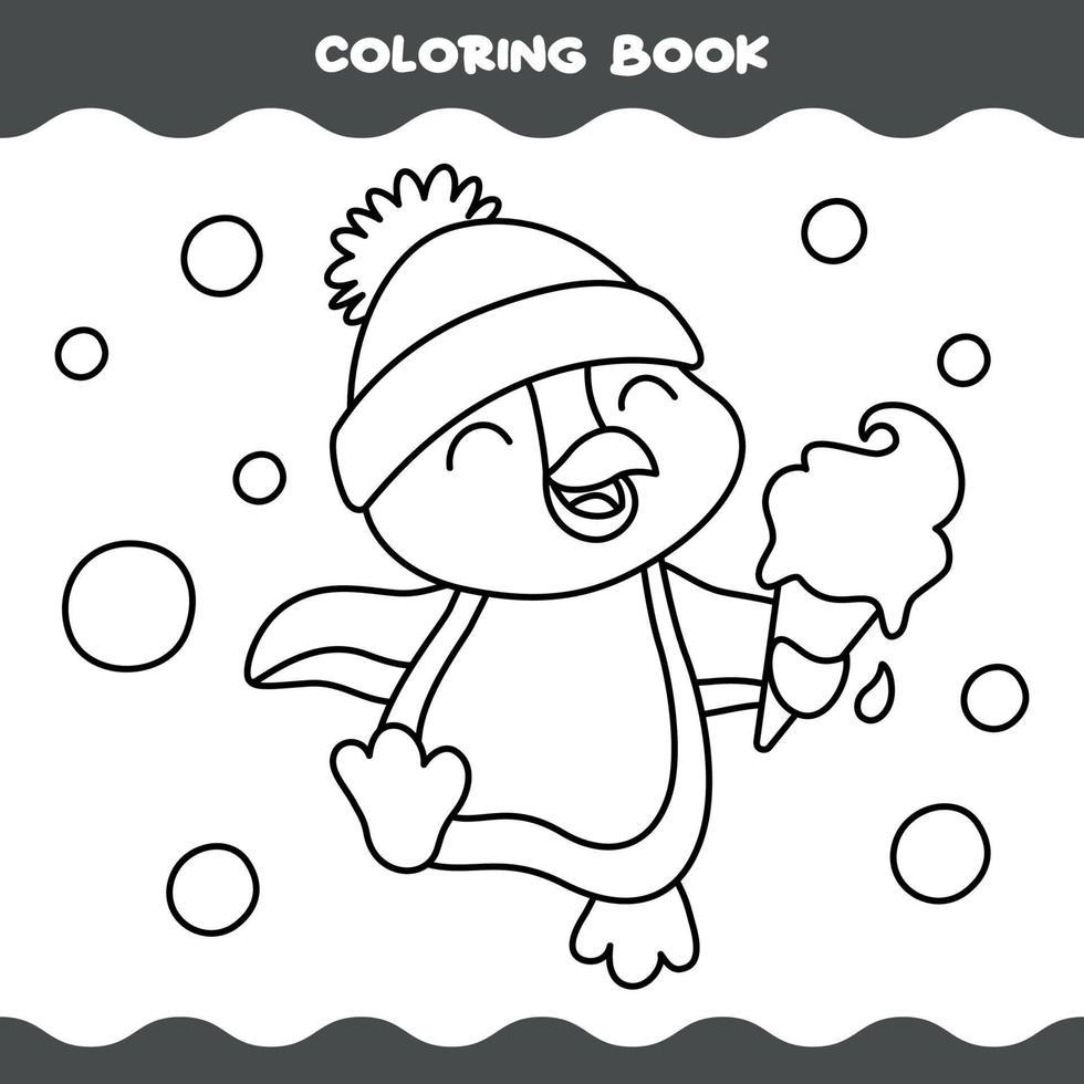 Coloring Page With Cartoon Penguin vector