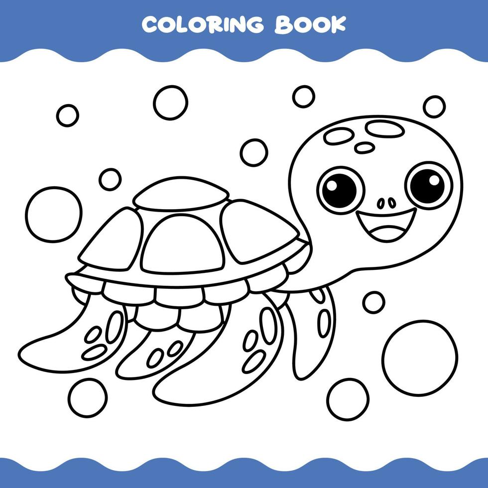 Coloring Page With Cartoon Sea Turtle vector