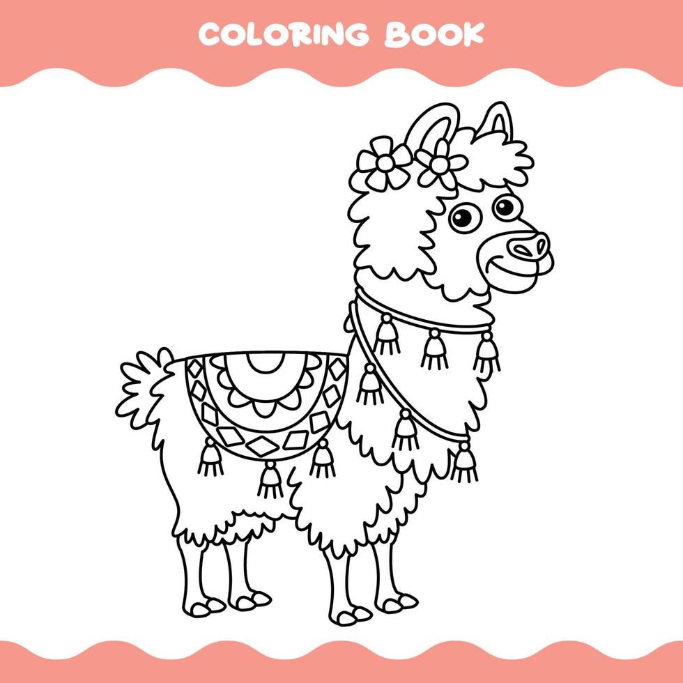 Coloring Page With Cartoon Llama vector