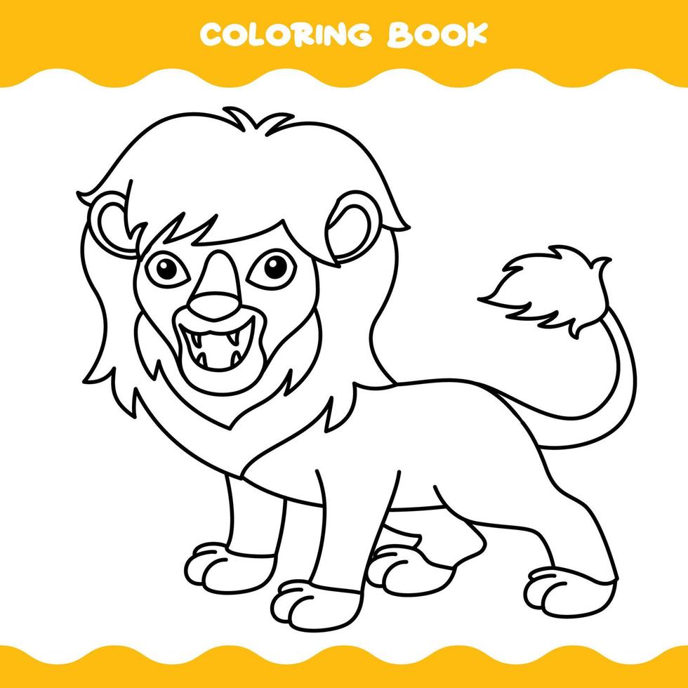 página para colorear con león de dibujos animados vector