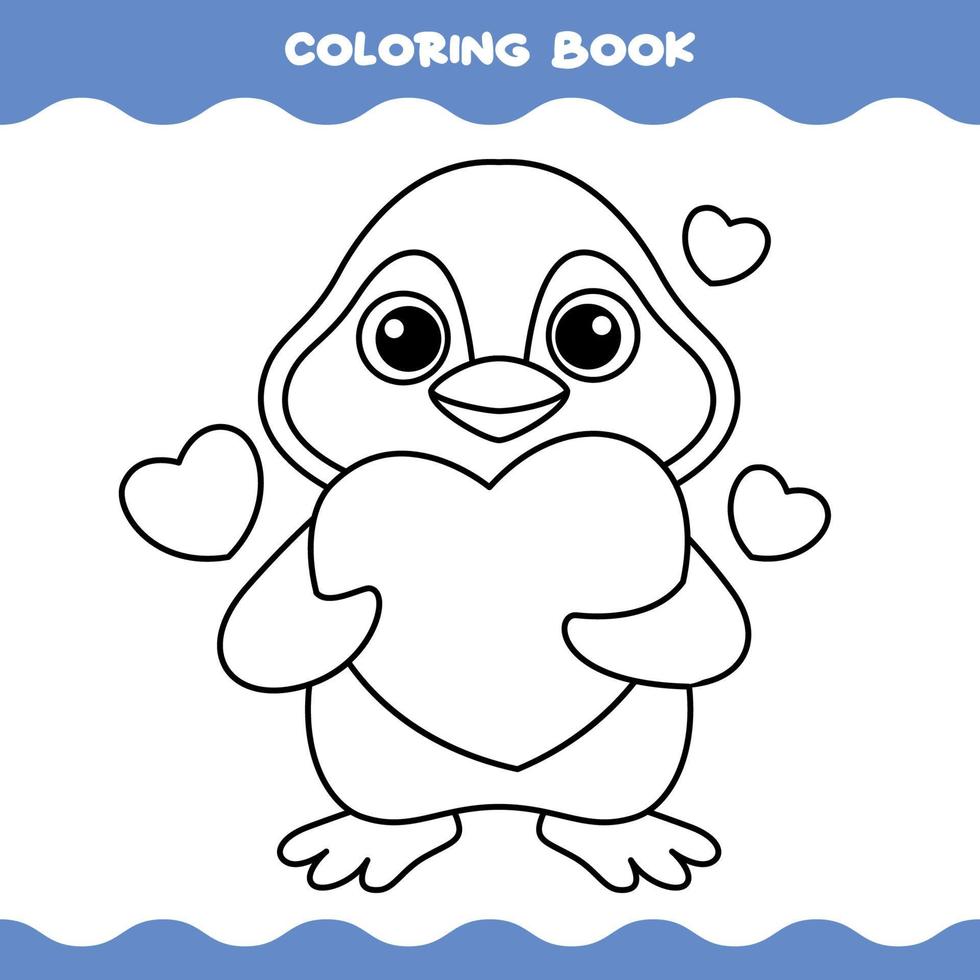 Coloring Page With Cartoon Penguin vector