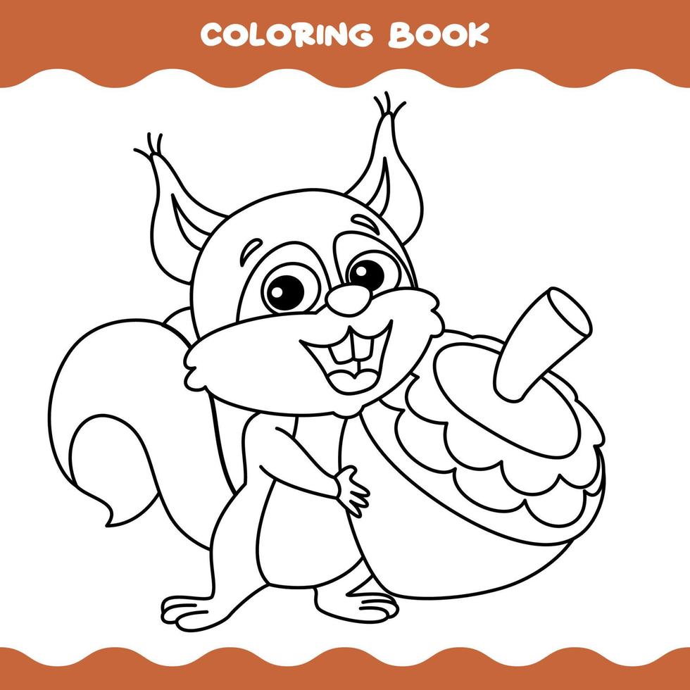 Coloring Page With Cartoon Squirrel vector