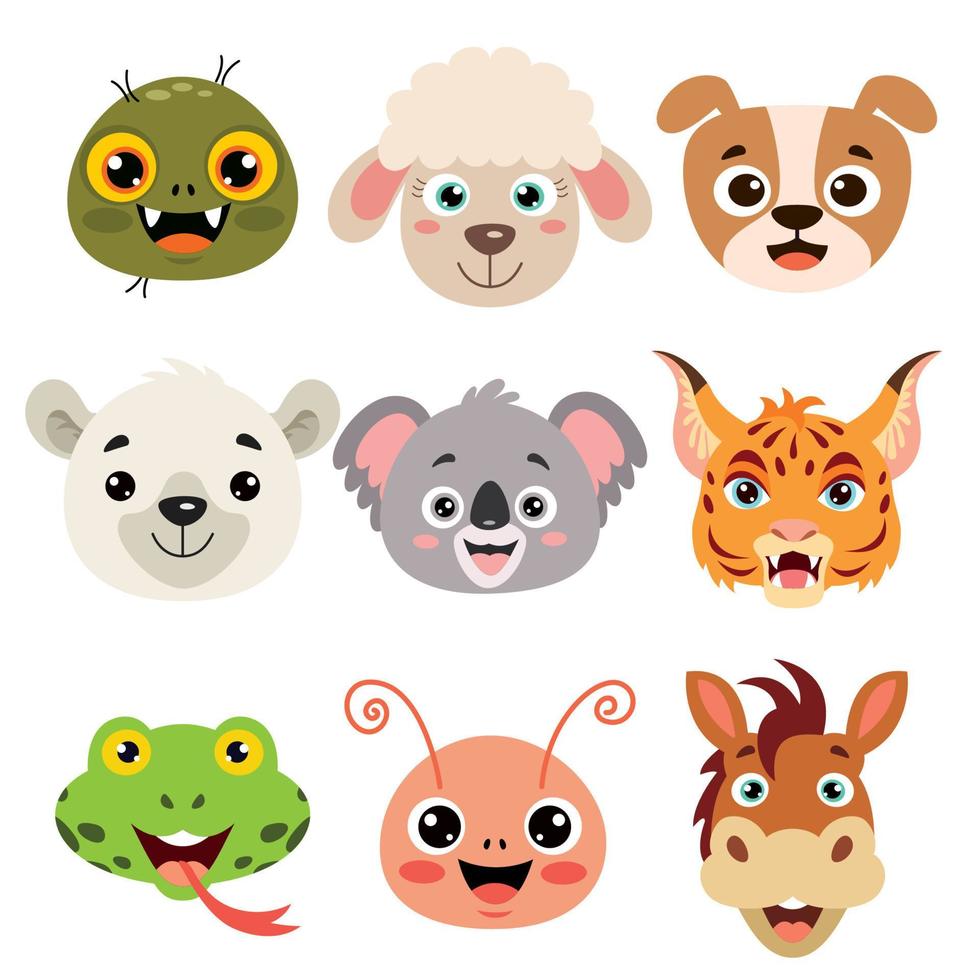 Set Of Cartoon Animal Heads vector