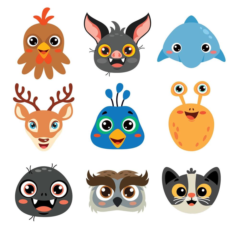 Set Of Cartoon Animal Heads vector