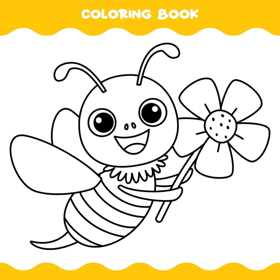 página para colorear con abeja de dibujos animados vector