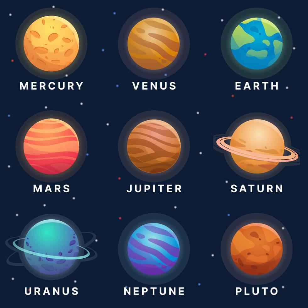 Cartoon planets vector set. Solar system astronomy vector.