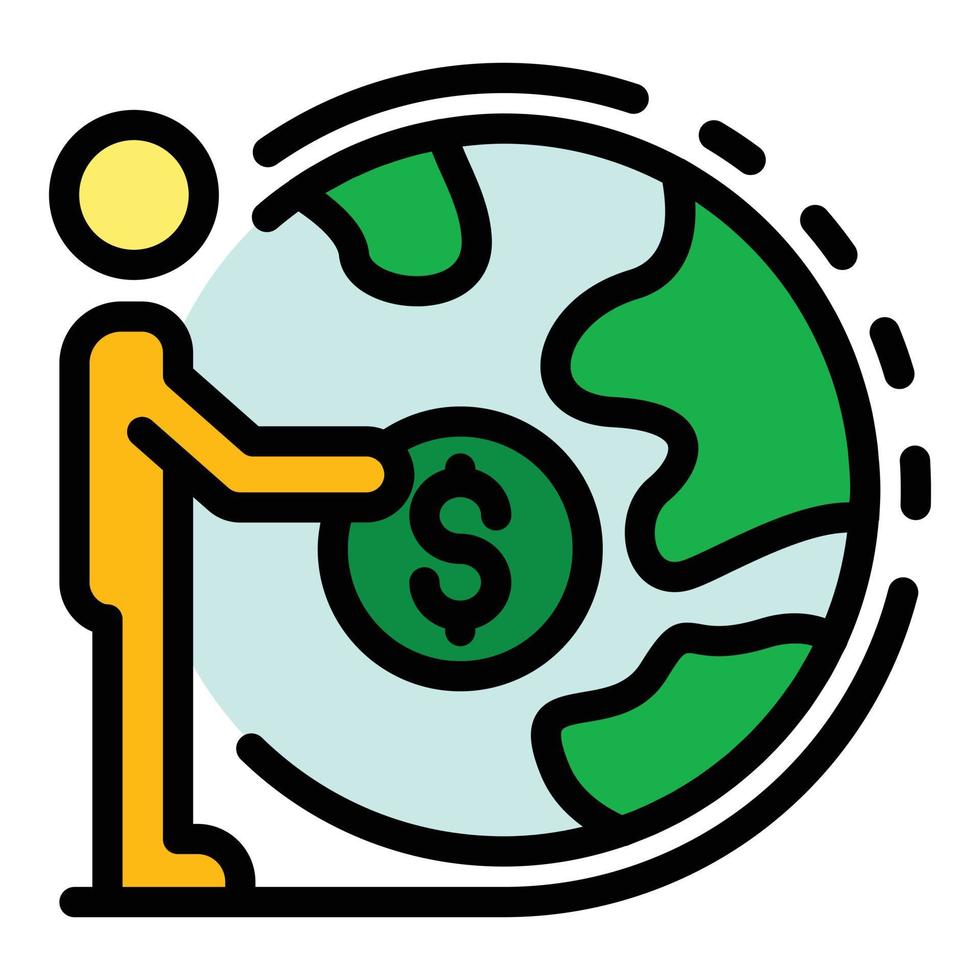 vector de contorno de color de icono de moneda de dinero de corredor global