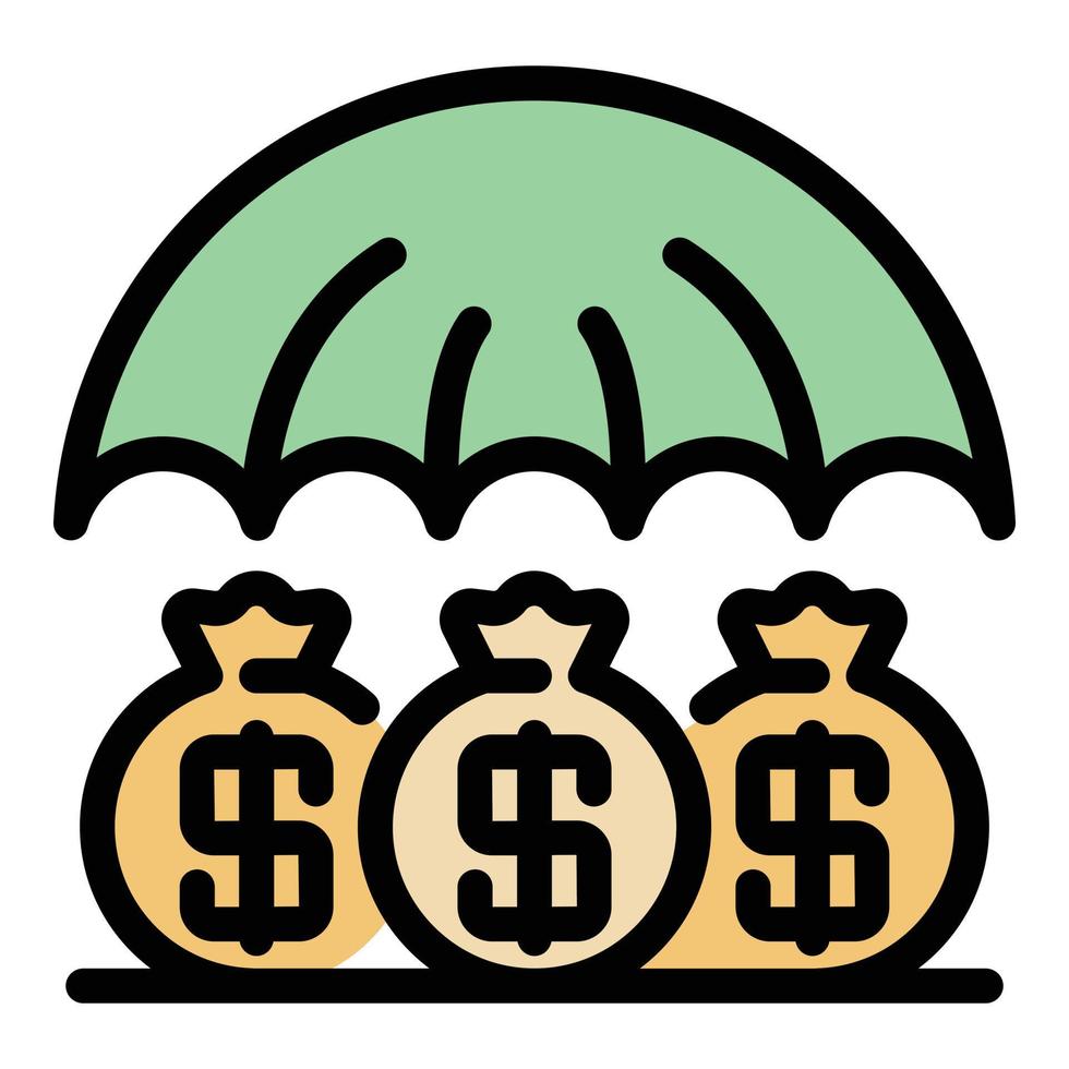 bolsa de dinero bajo el vector de contorno de color del icono del paraguas