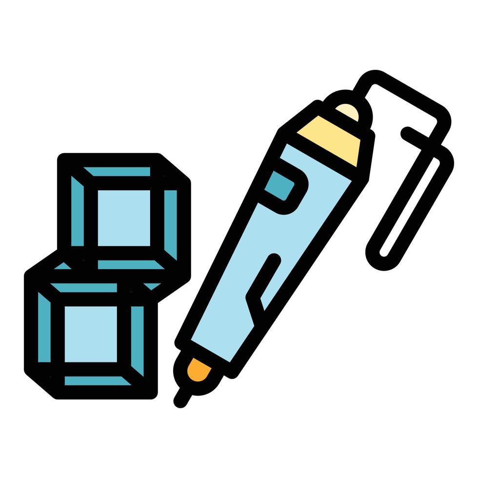 3d cubes pen icon color outline vector