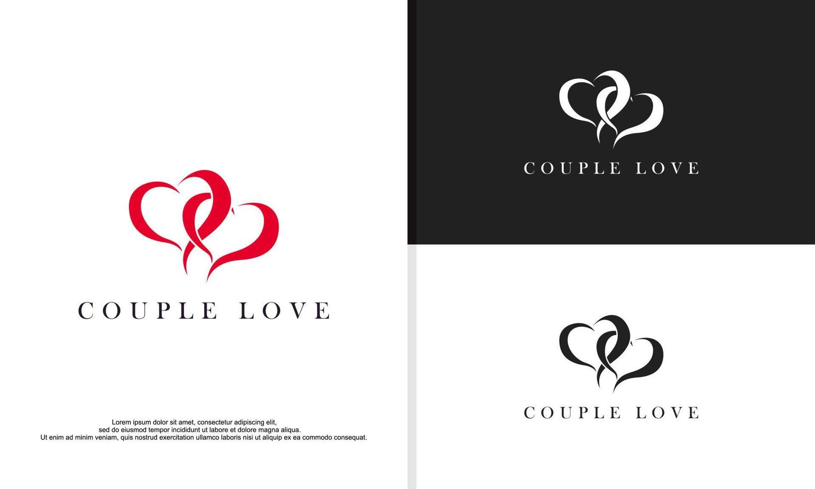 diseño de logotipo de amor de pareja, logotipo combinado de dos corazones. vector
