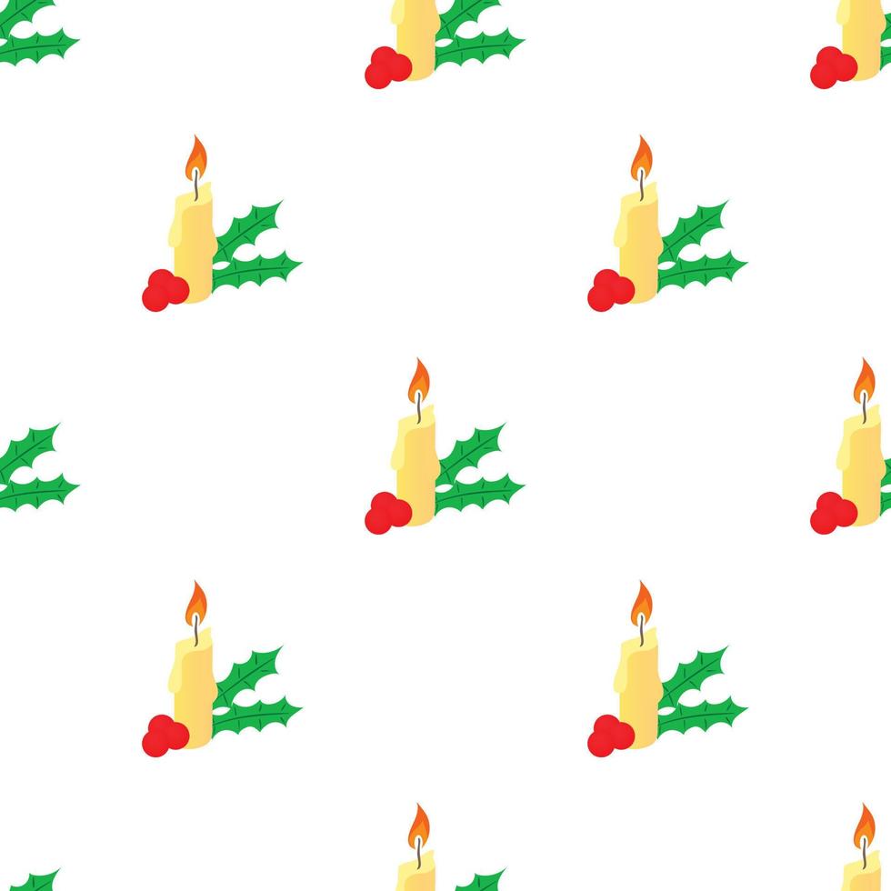 Christmas candle and berries pattern seamless vector