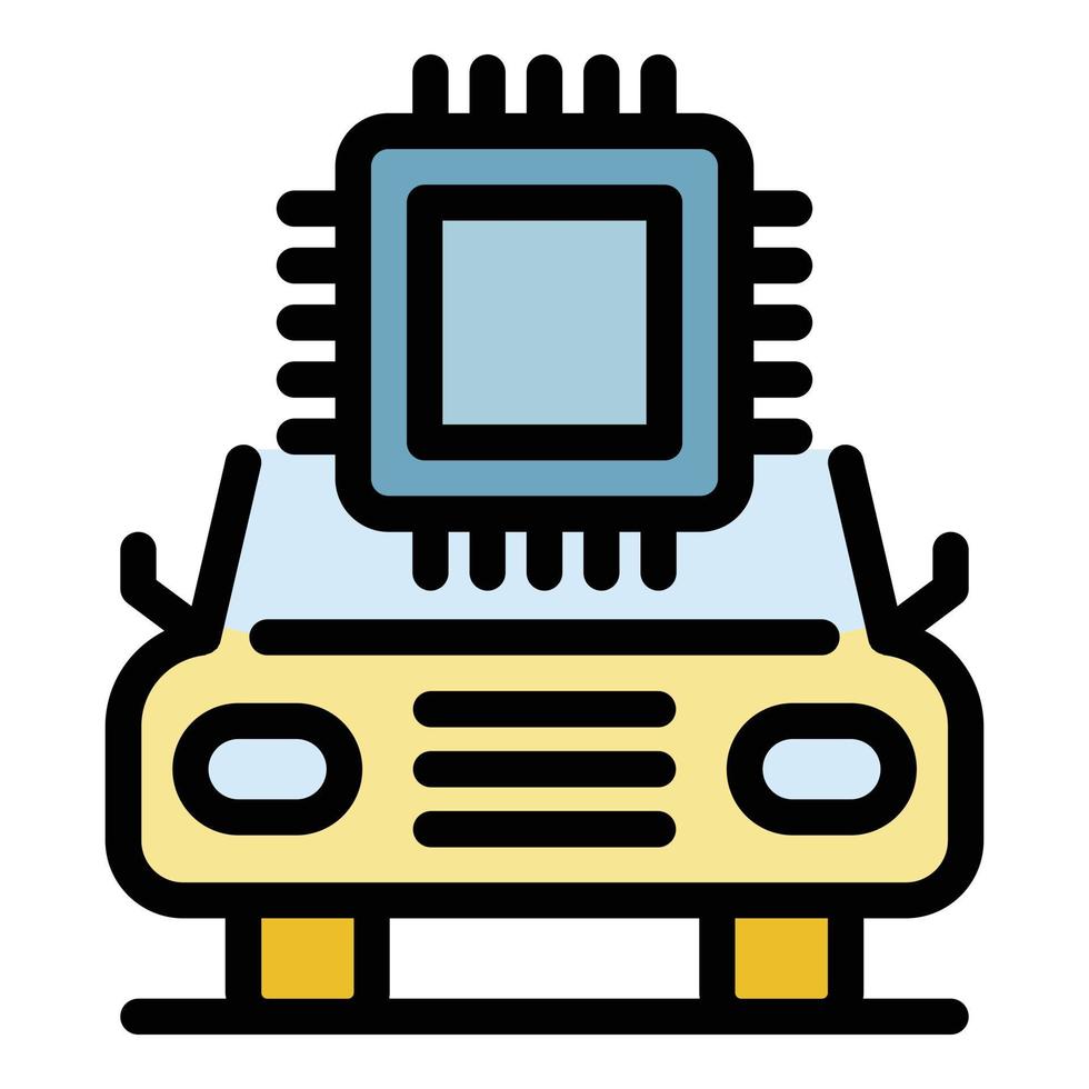 Smart car processor icon color outline vector