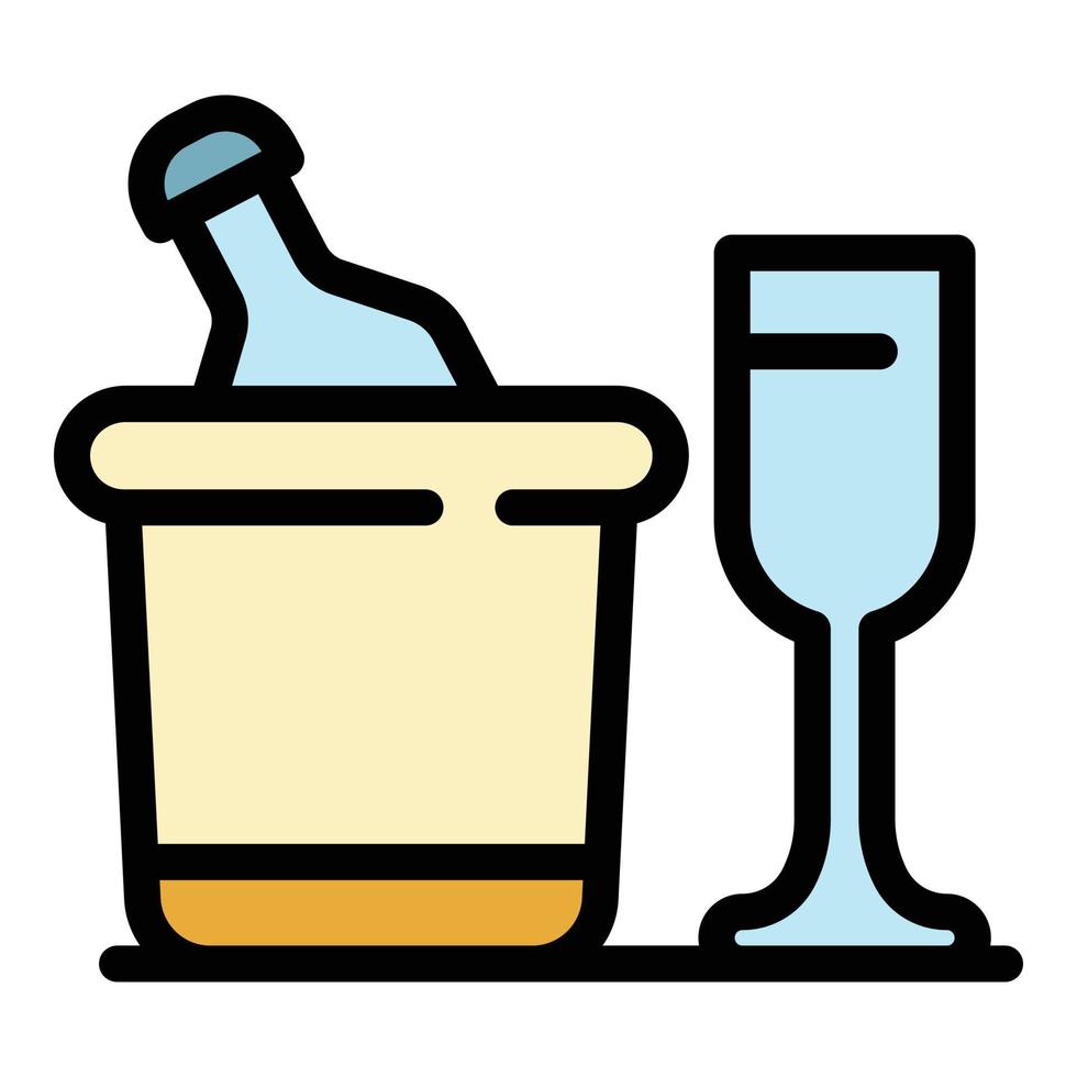 Ice bucket and glass icon color outline vector