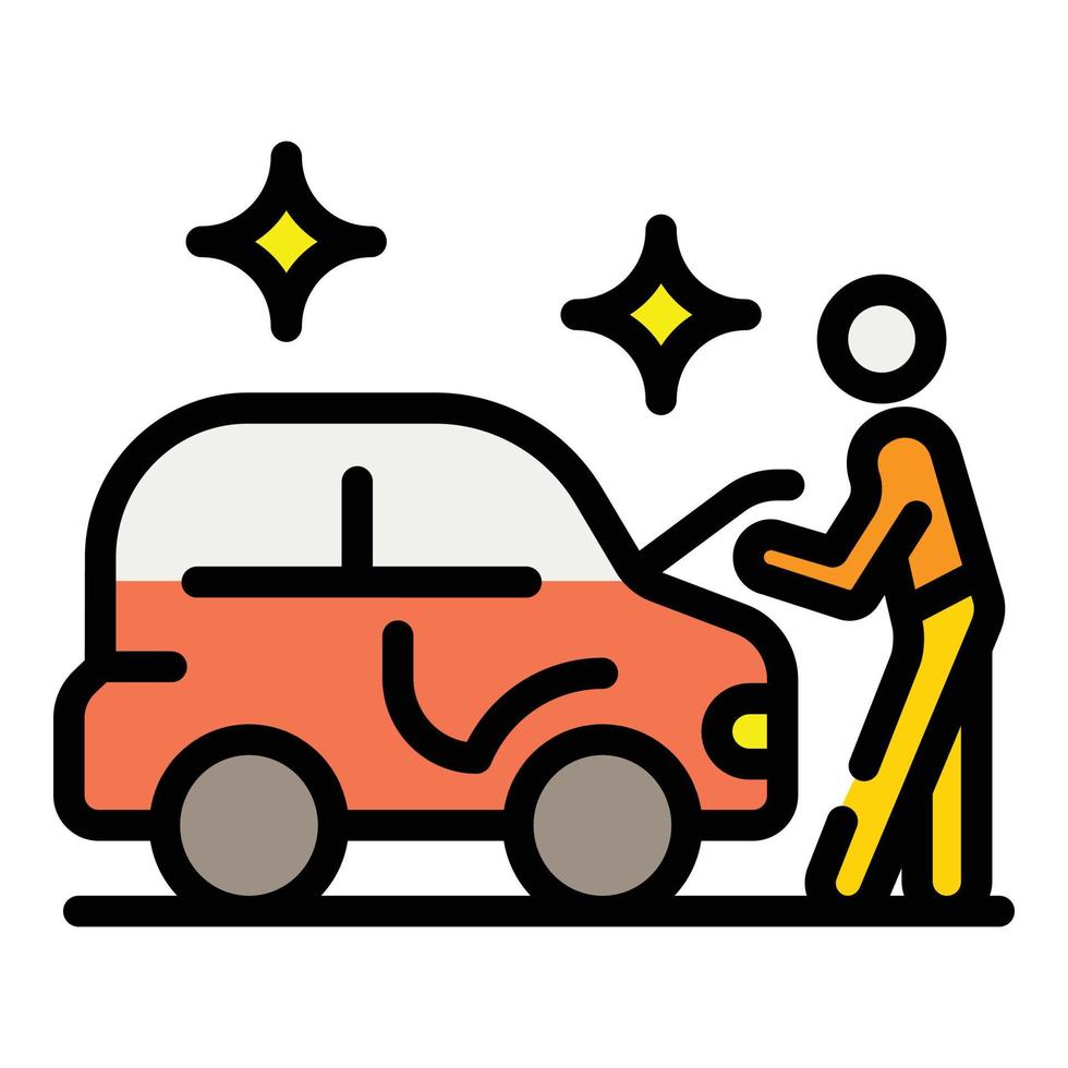Man take car after repair icon color outline vector
