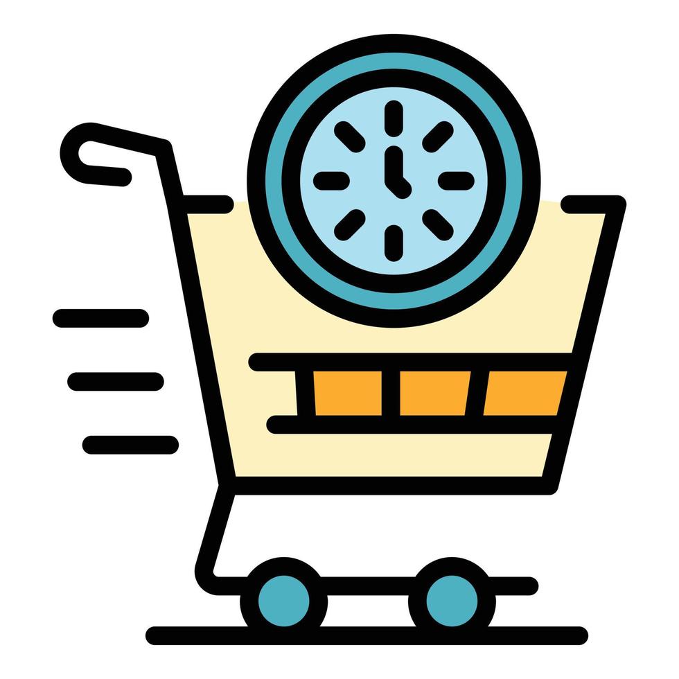 vector de contorno de color de icono de carrito de compras y reloj