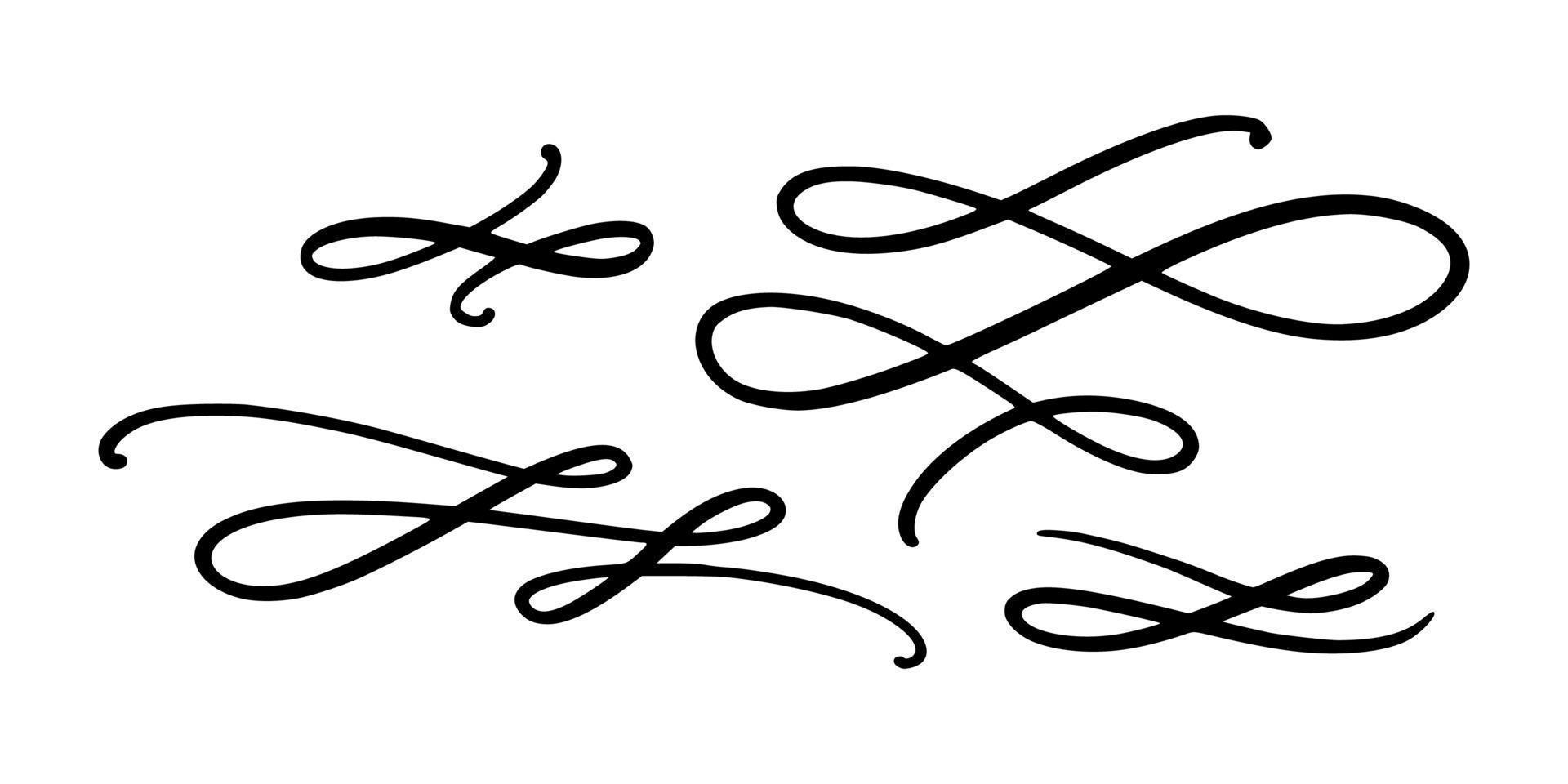 líneas onduladas y de remolino. conjunto de remolinos caligráficos dibujados a mano. ilustración vectorial vector