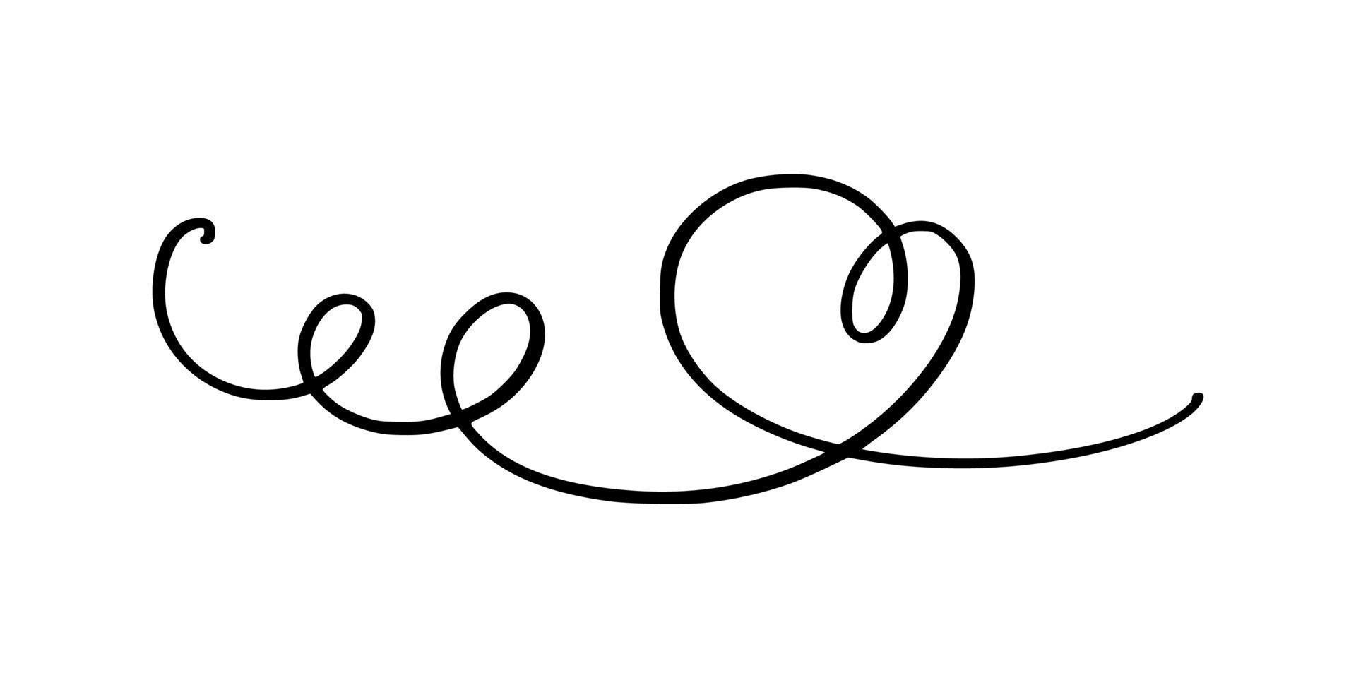 Squiggle and swirl line with a heart. Hand drawn calligraphic swirl. Vector illustration