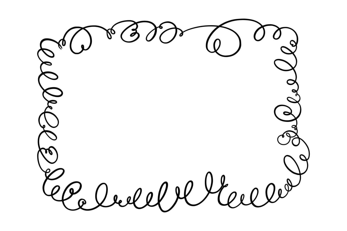 Squiggle and swirl border. Hand drawn calligraphic swirly frame. Vector illustration