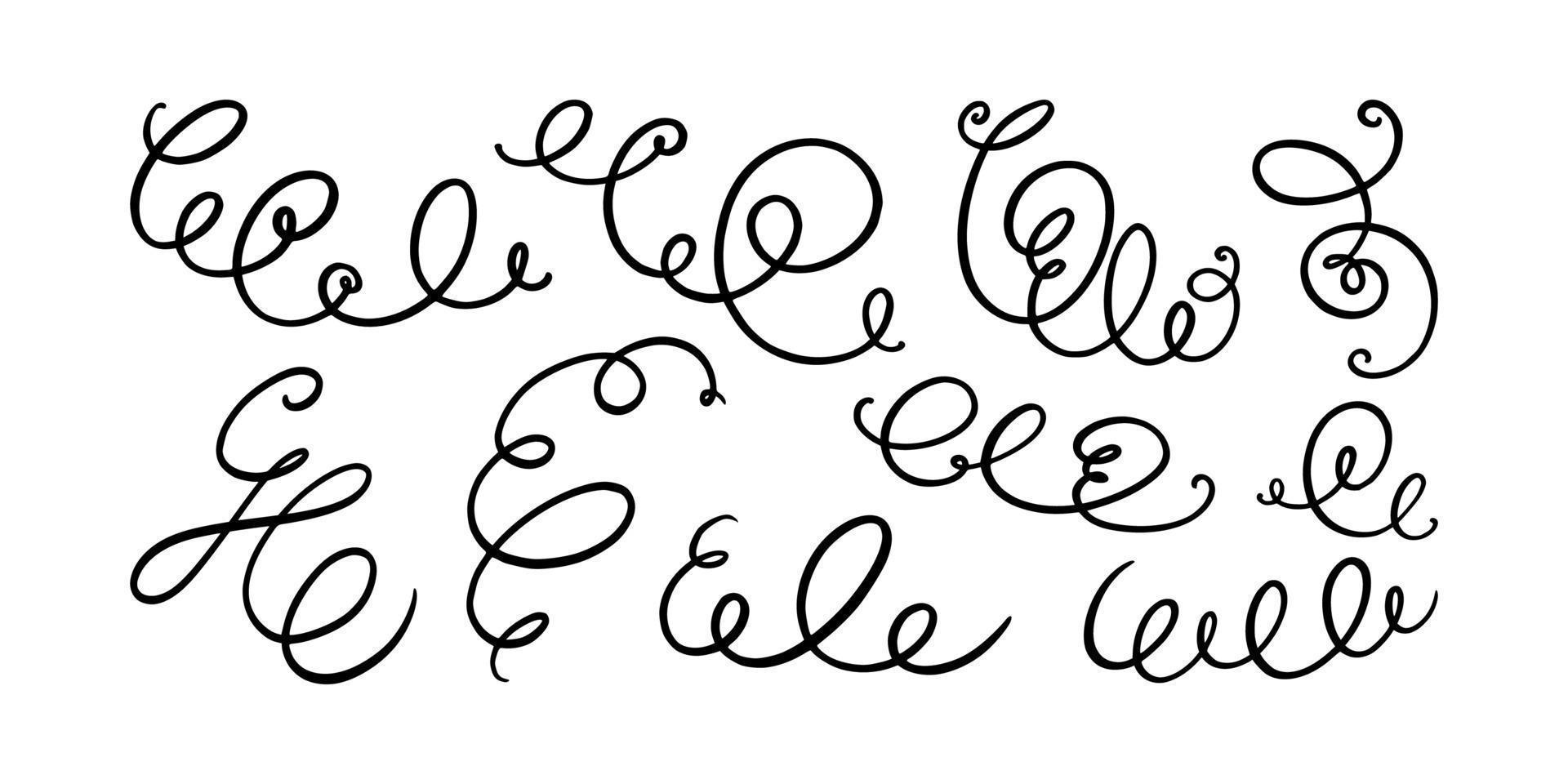 líneas onduladas y de remolino. conjunto de remolinos caligráficos dibujados a mano. ilustración vectorial vector