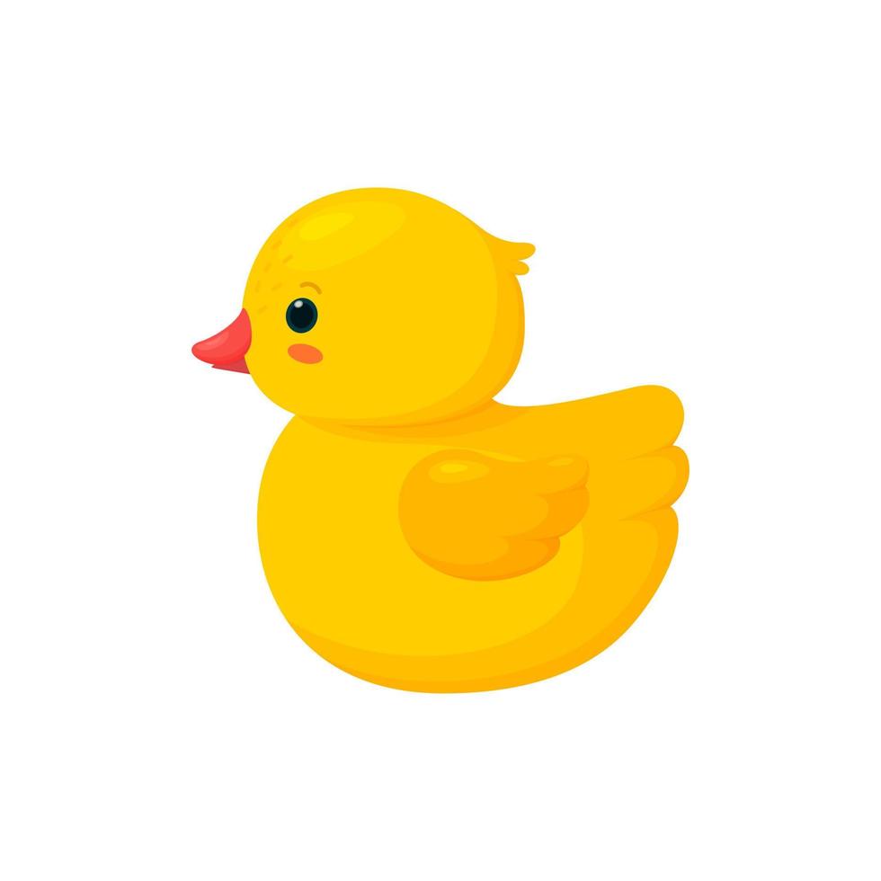 pato de goma aislado en fondo blanco. vista lateral del patito de plástico amarillo con sombras. ilustración vectorial vector