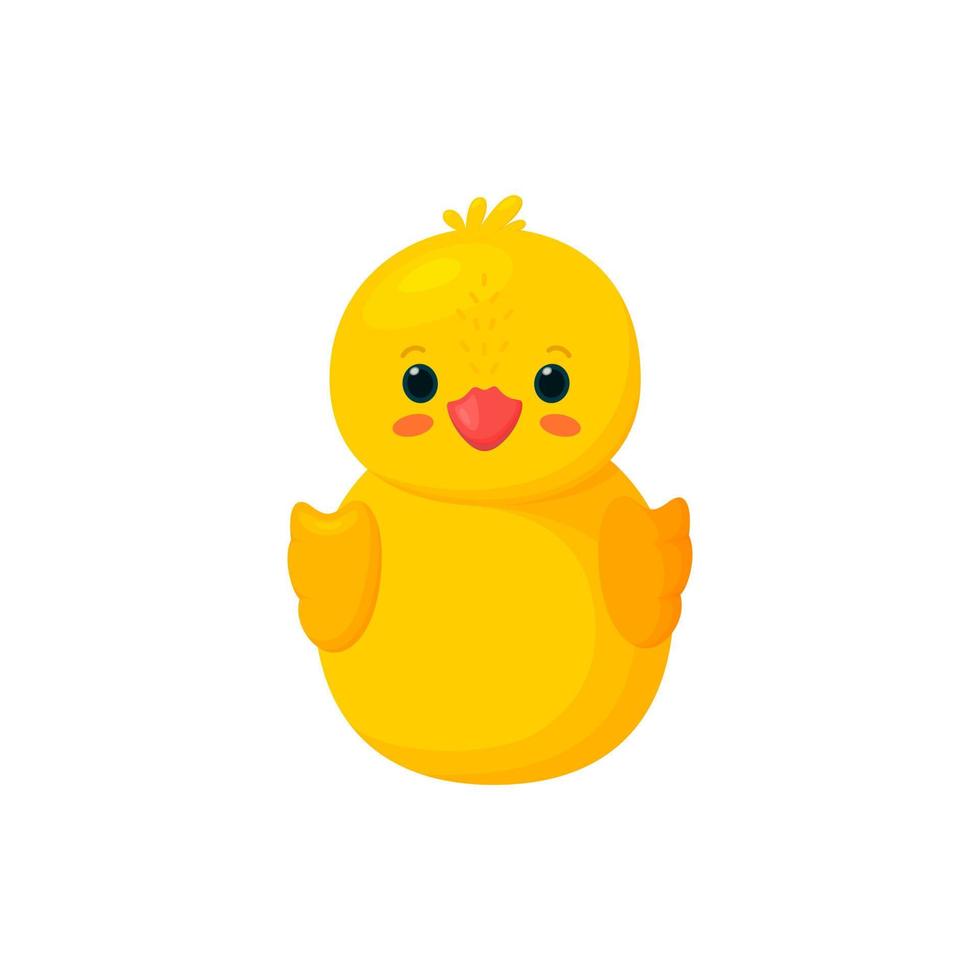 Rubber duck isolated in white background. Front view of yellow plastic duck toy. Vector illustration