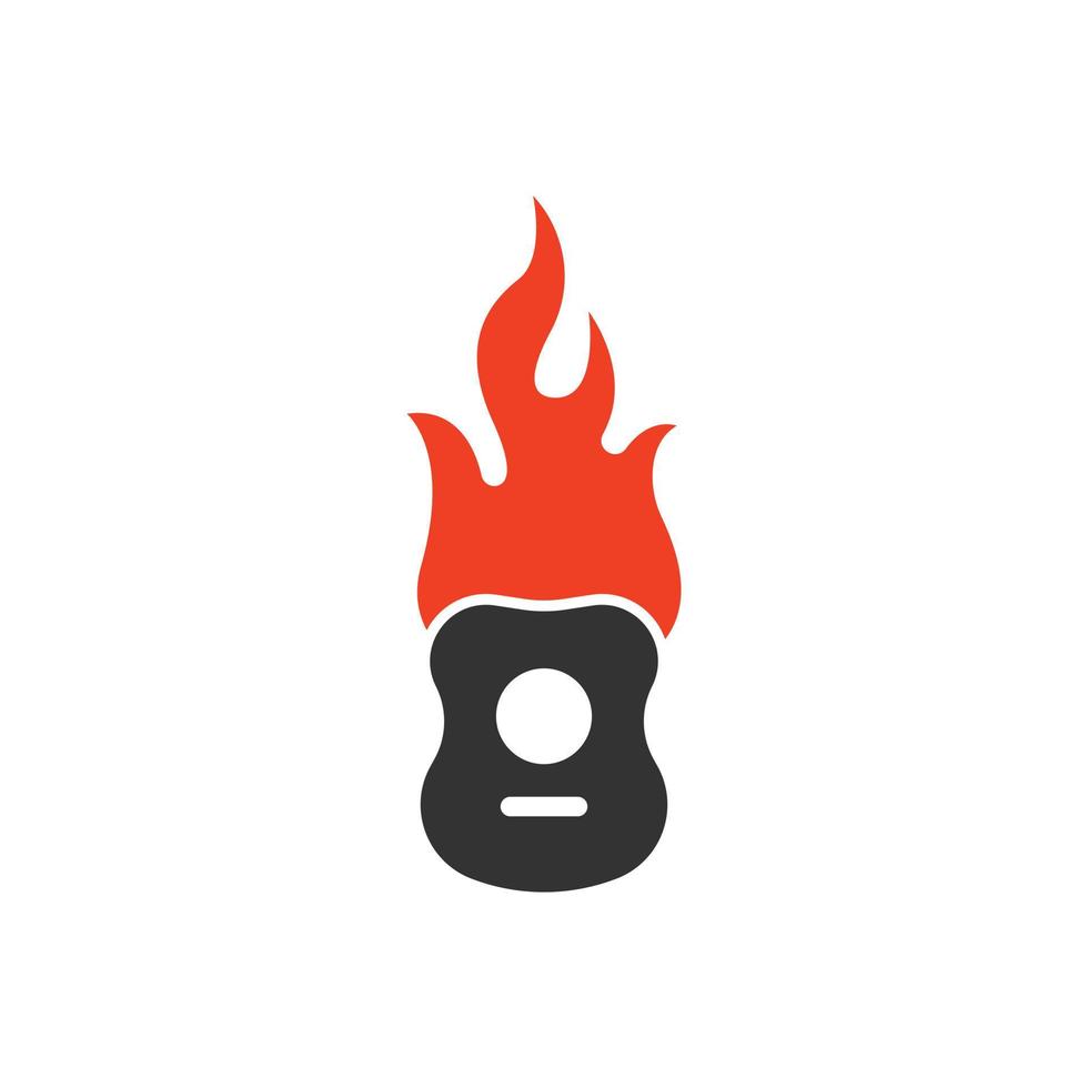 combinación de guitarra acústica e ícono del logo de fuego. vector