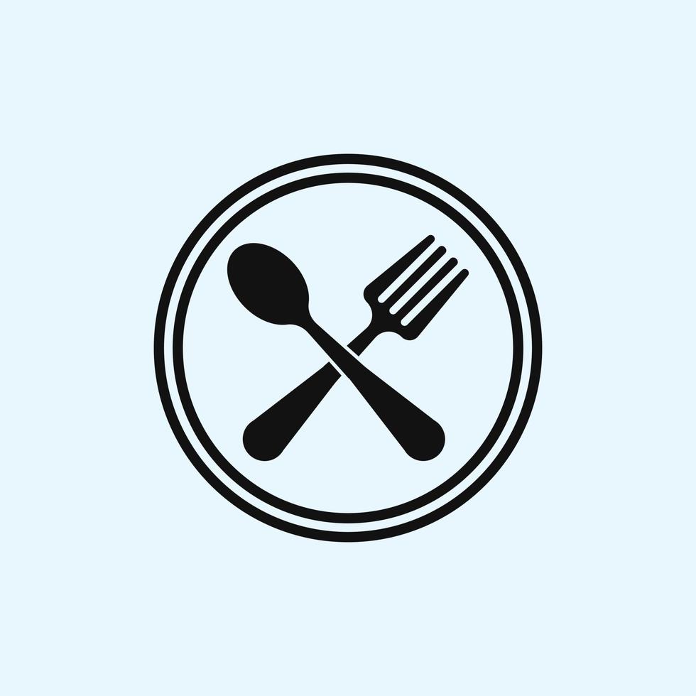 spoon and fork crossed in circle logo icon. vector