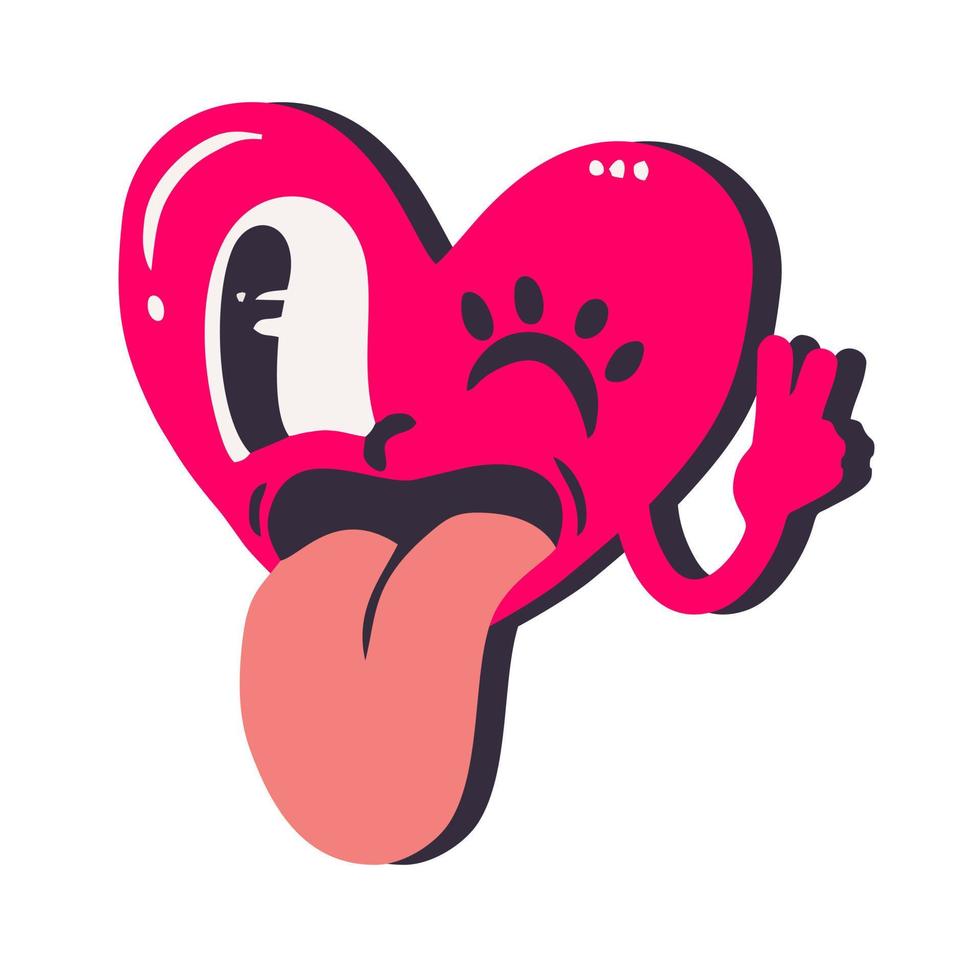 cartoon heart vector illustration in retro style. Greetings of peace