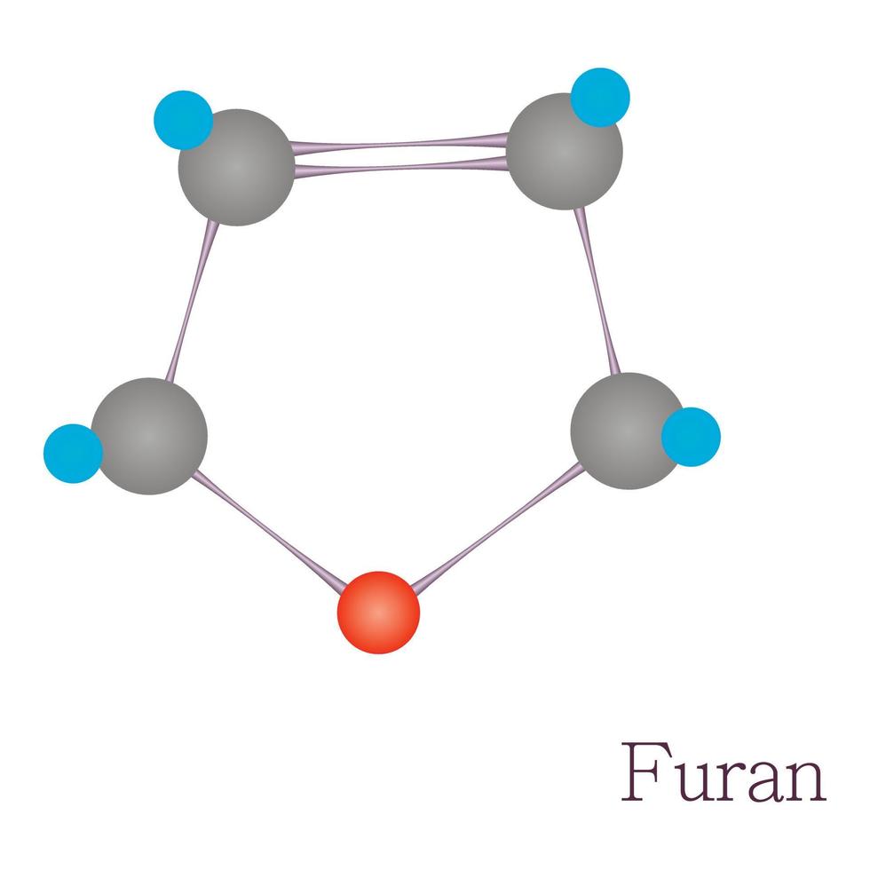 Furan 3D molecule chemical science, cartoon style vector