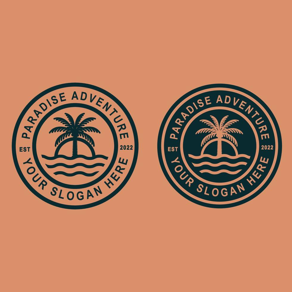 minimalist palm line art icon label logo badge template vector illustration design. simple modern palm and sea emblem logo concept