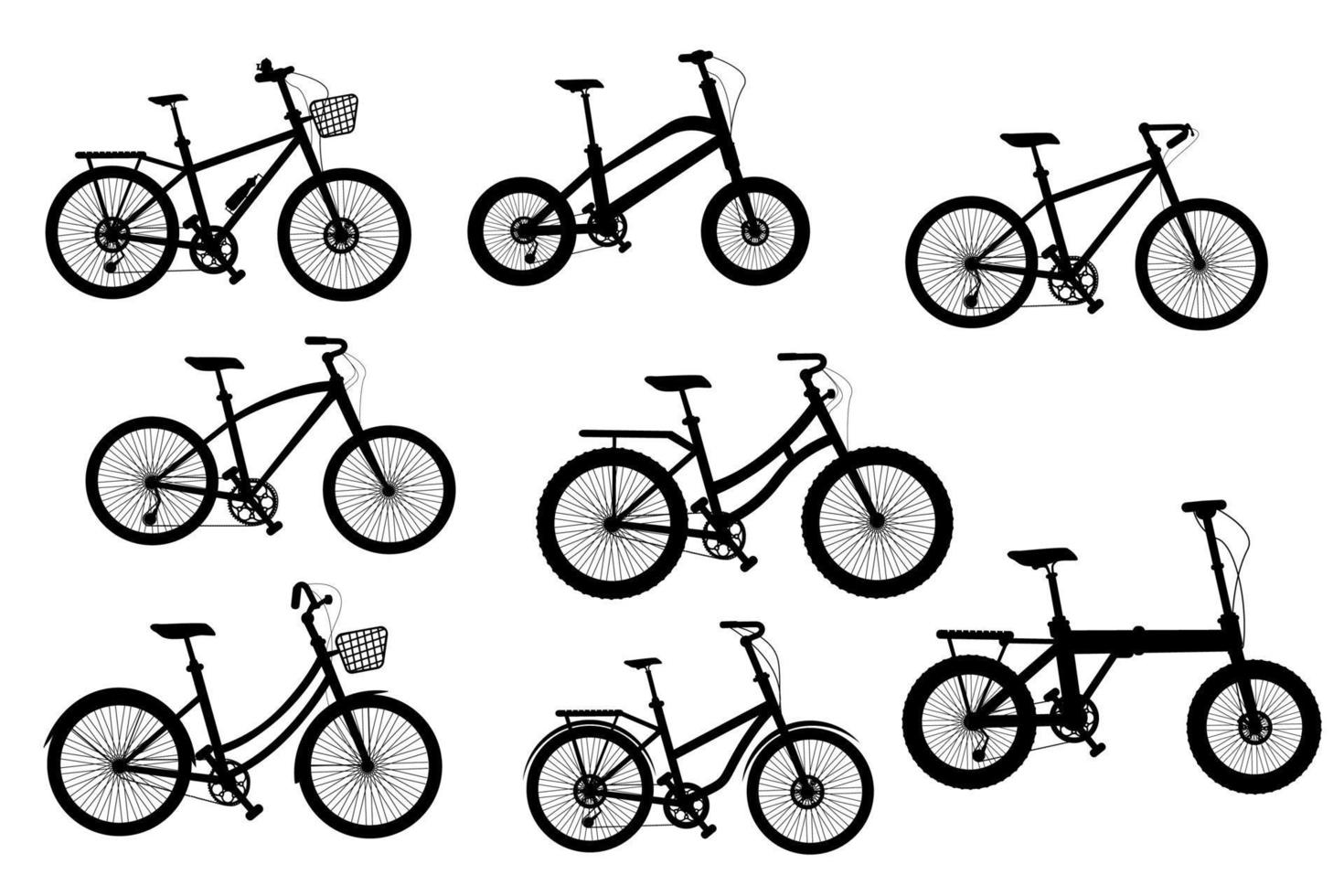 poner bicicletas de la colección de ilustraciones de vectores de silueta sobre fondo blanco.